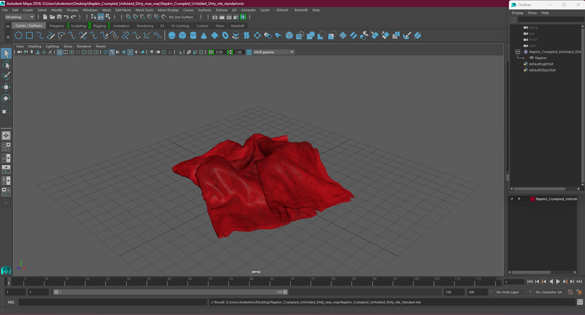 3D model Napkin Crumpled Unfolded Dirty