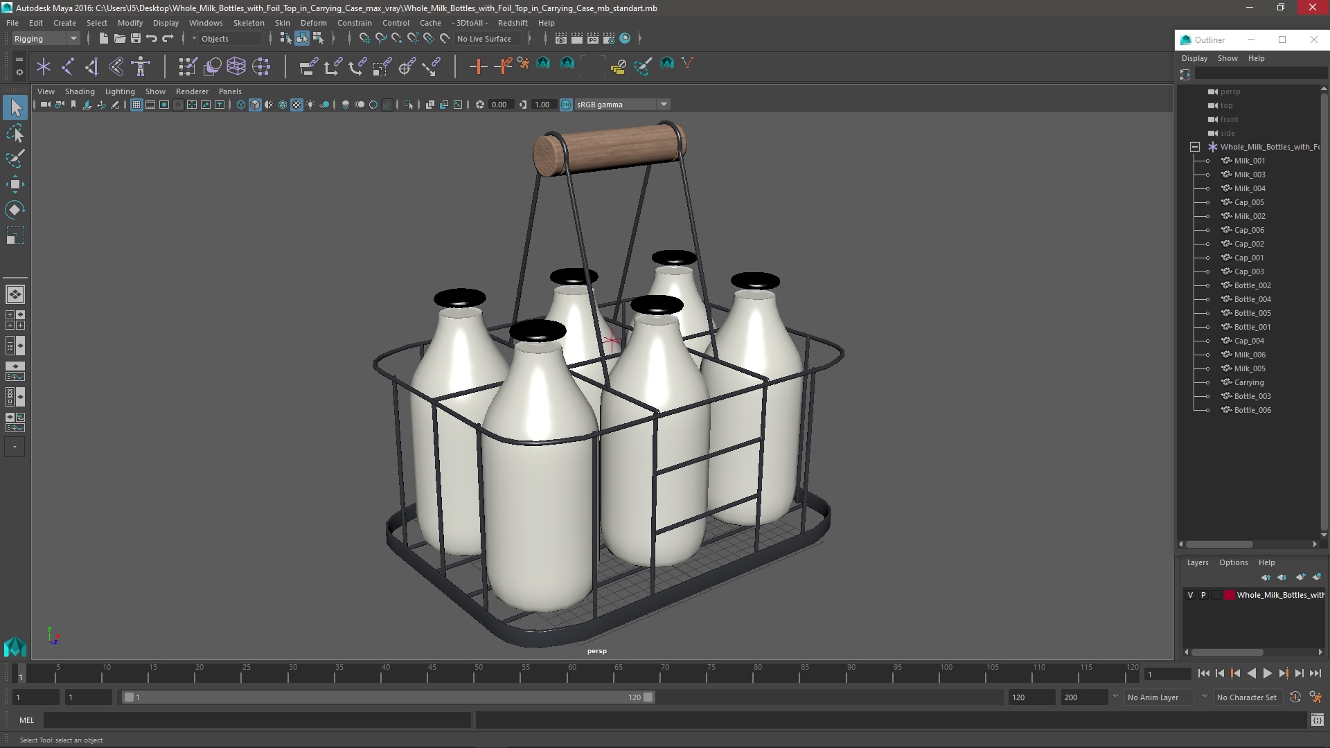 Whole Milk Bottles with Foil Top in Carrying Case 3D model
