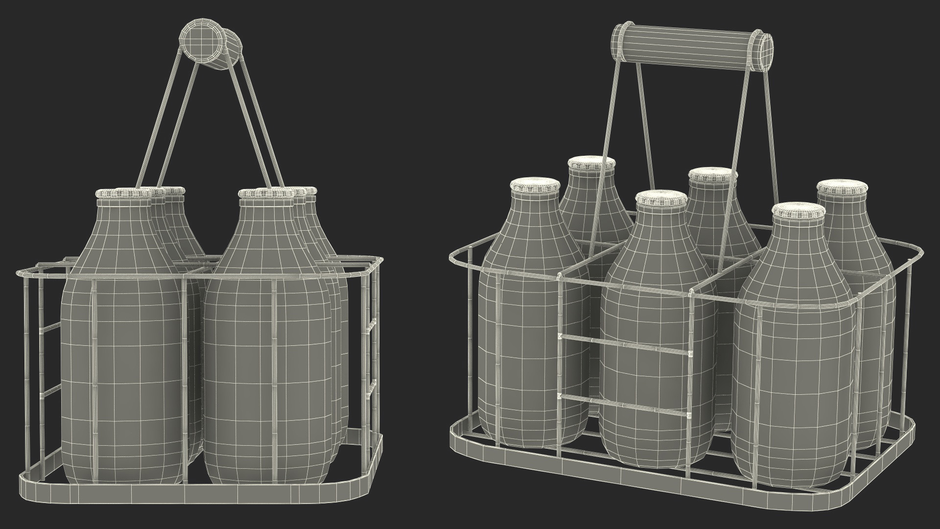 Whole Milk Bottles with Foil Top in Carrying Case 3D model