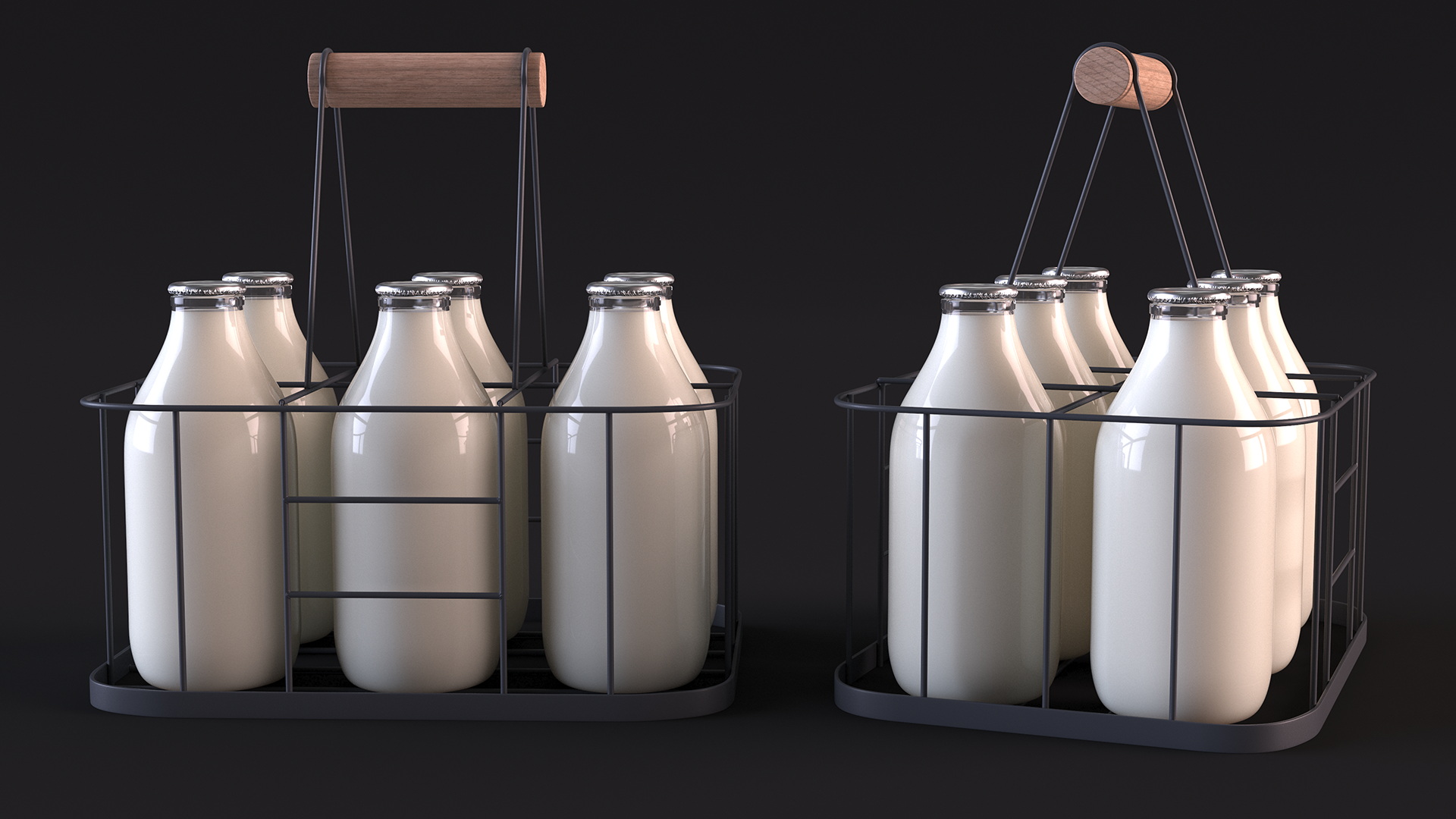 Whole Milk Bottles with Foil Top in Carrying Case 3D model