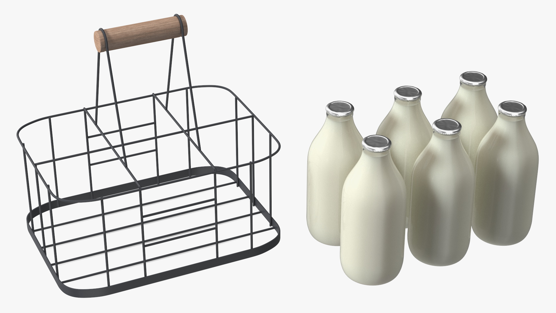 Whole Milk Bottles with Foil Top in Carrying Case 3D model