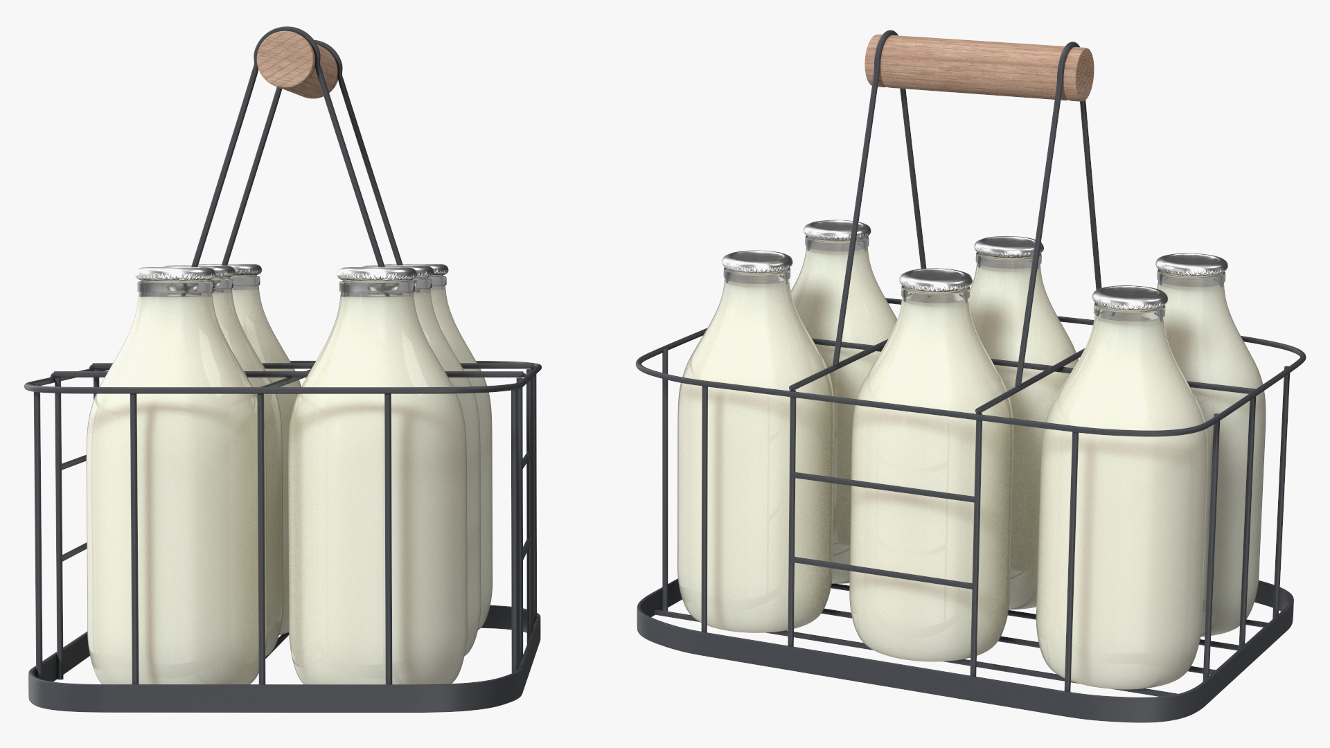 Whole Milk Bottles with Foil Top in Carrying Case 3D model