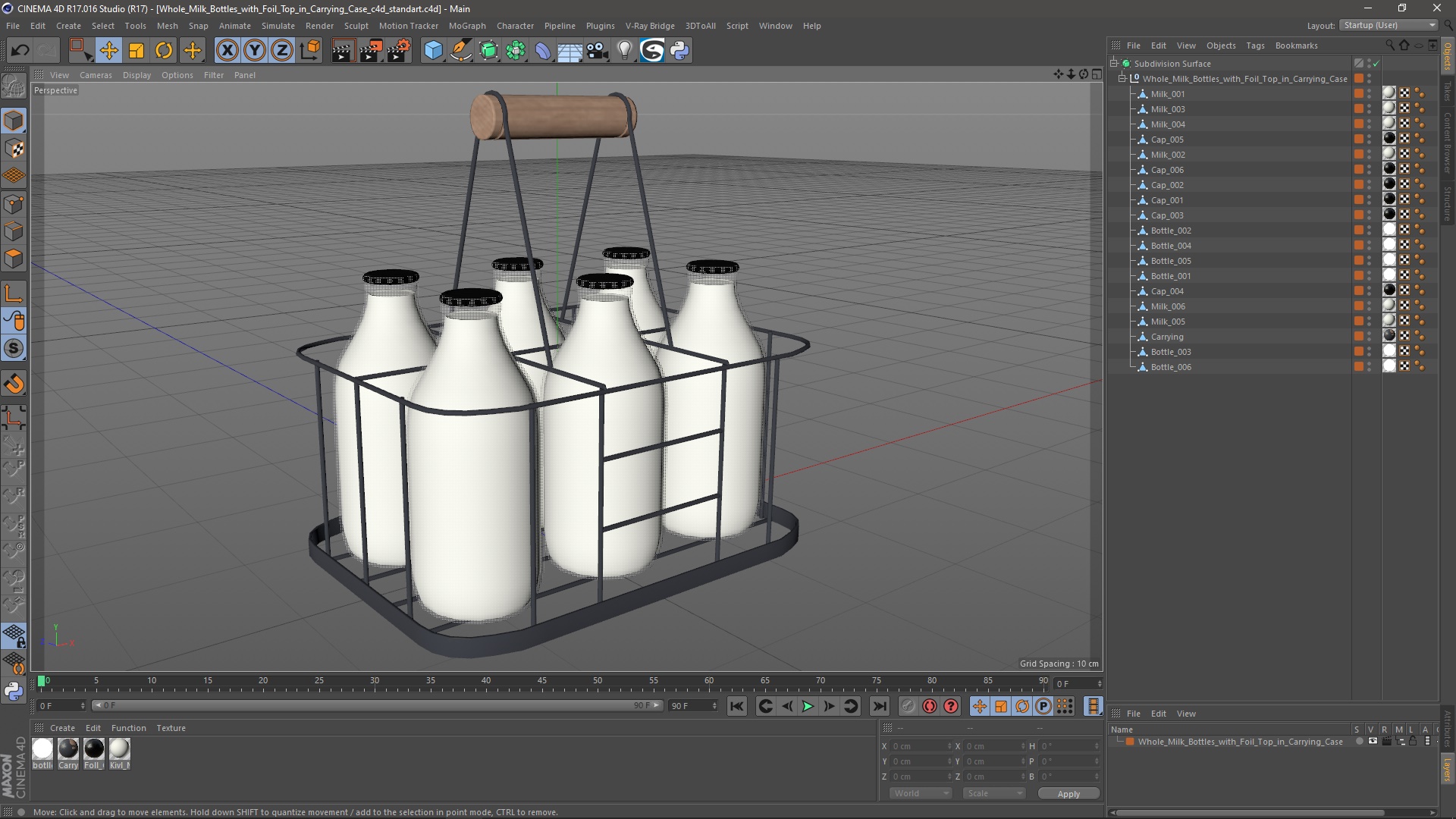 Whole Milk Bottles with Foil Top in Carrying Case 3D model