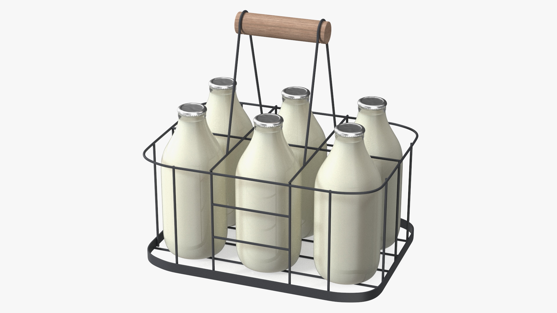 Whole Milk Bottles with Foil Top in Carrying Case 3D model