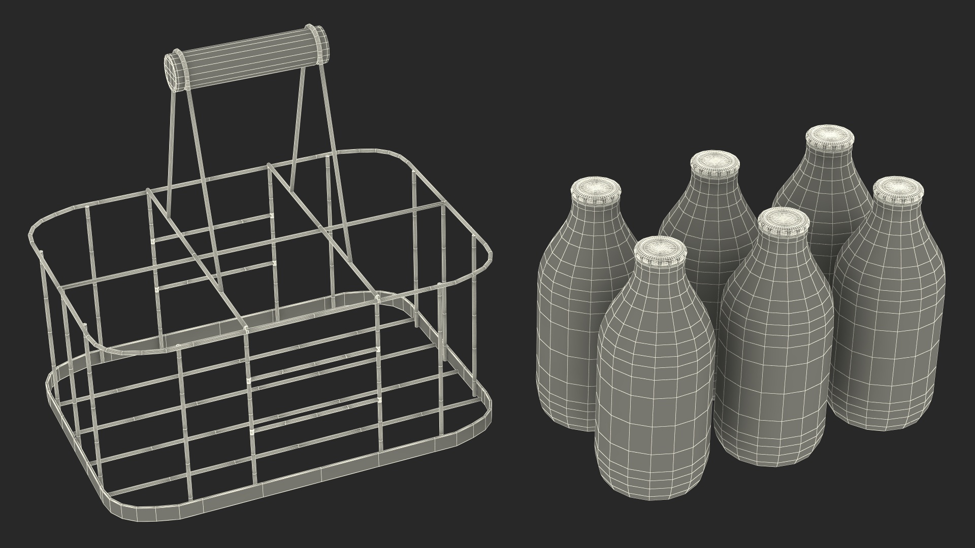 Whole Milk Bottles with Foil Top in Carrying Case 3D model