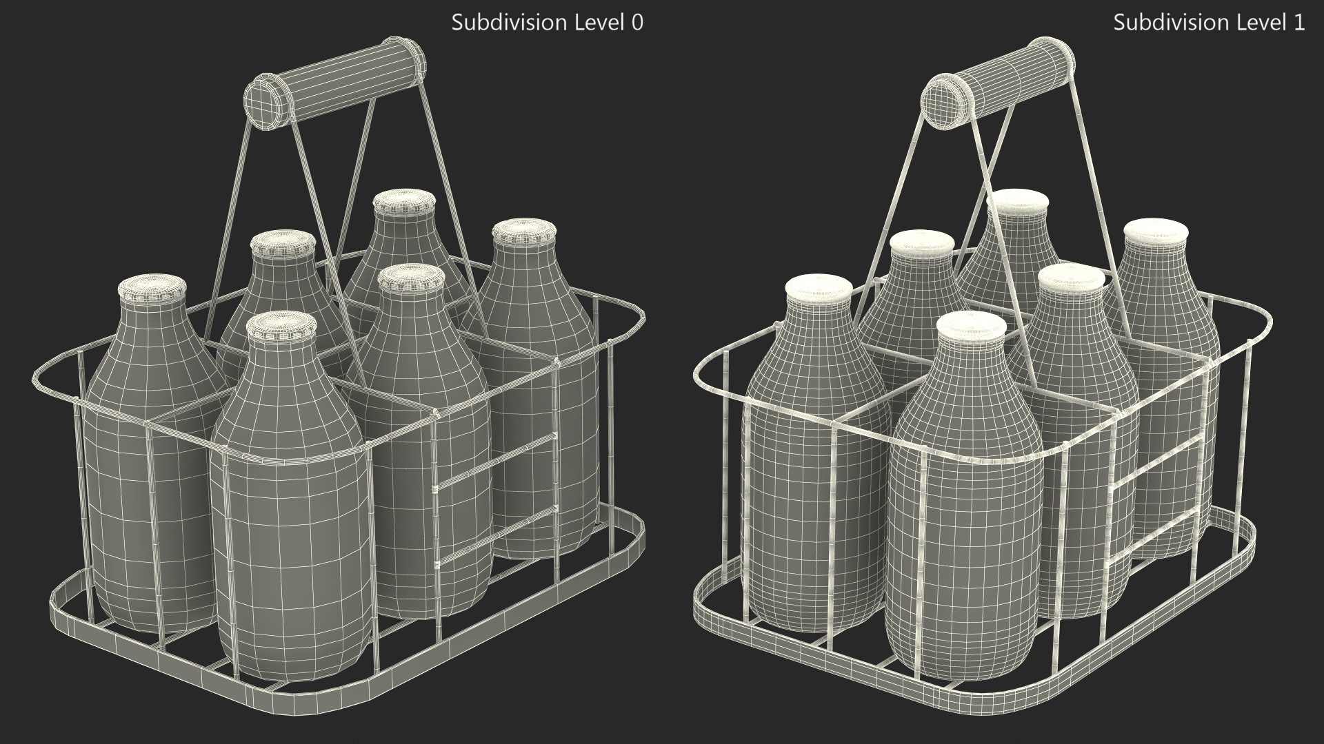 Whole Milk Bottles with Foil Top in Carrying Case 3D model