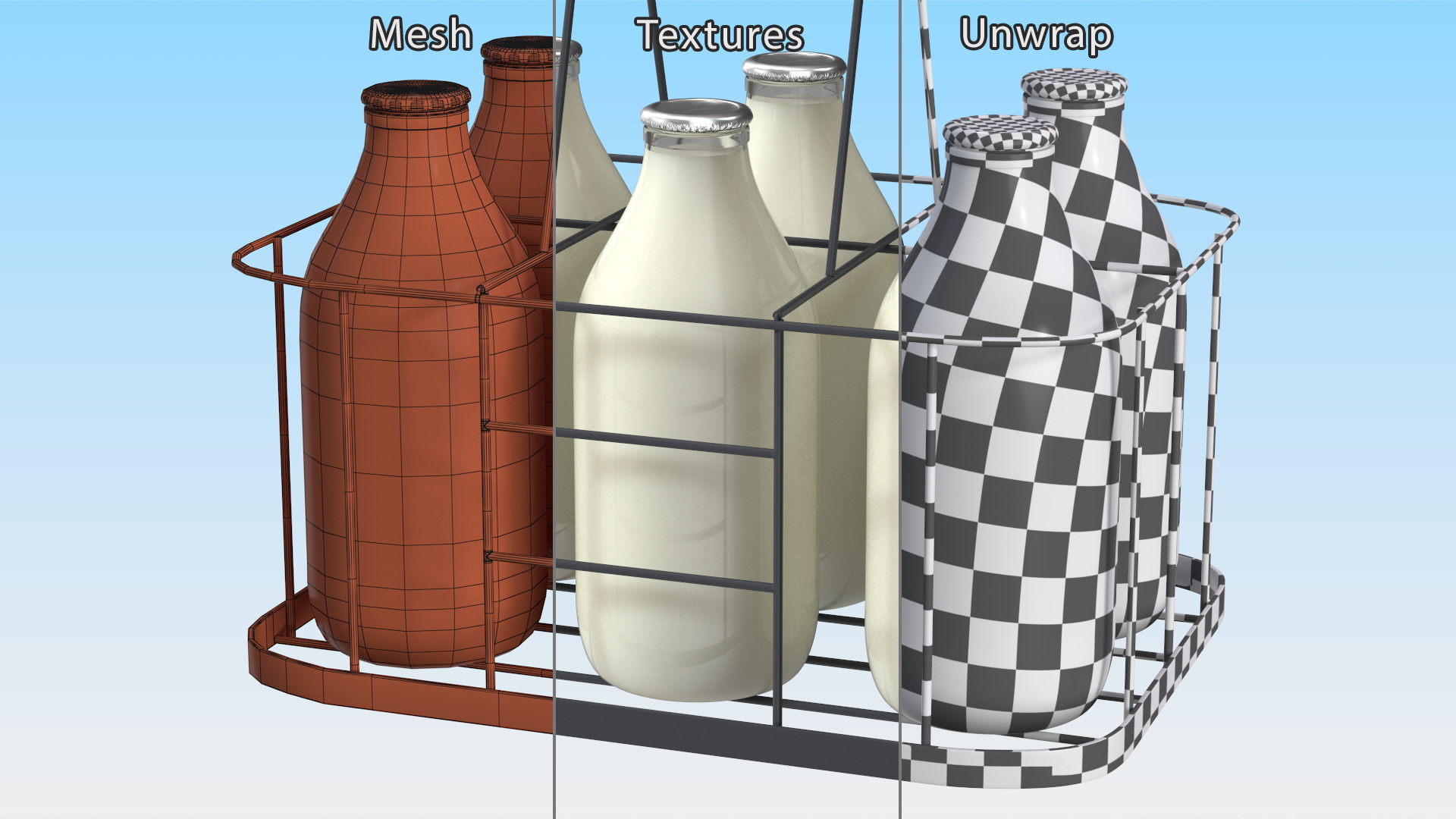 Whole Milk Bottles with Foil Top in Carrying Case 3D model