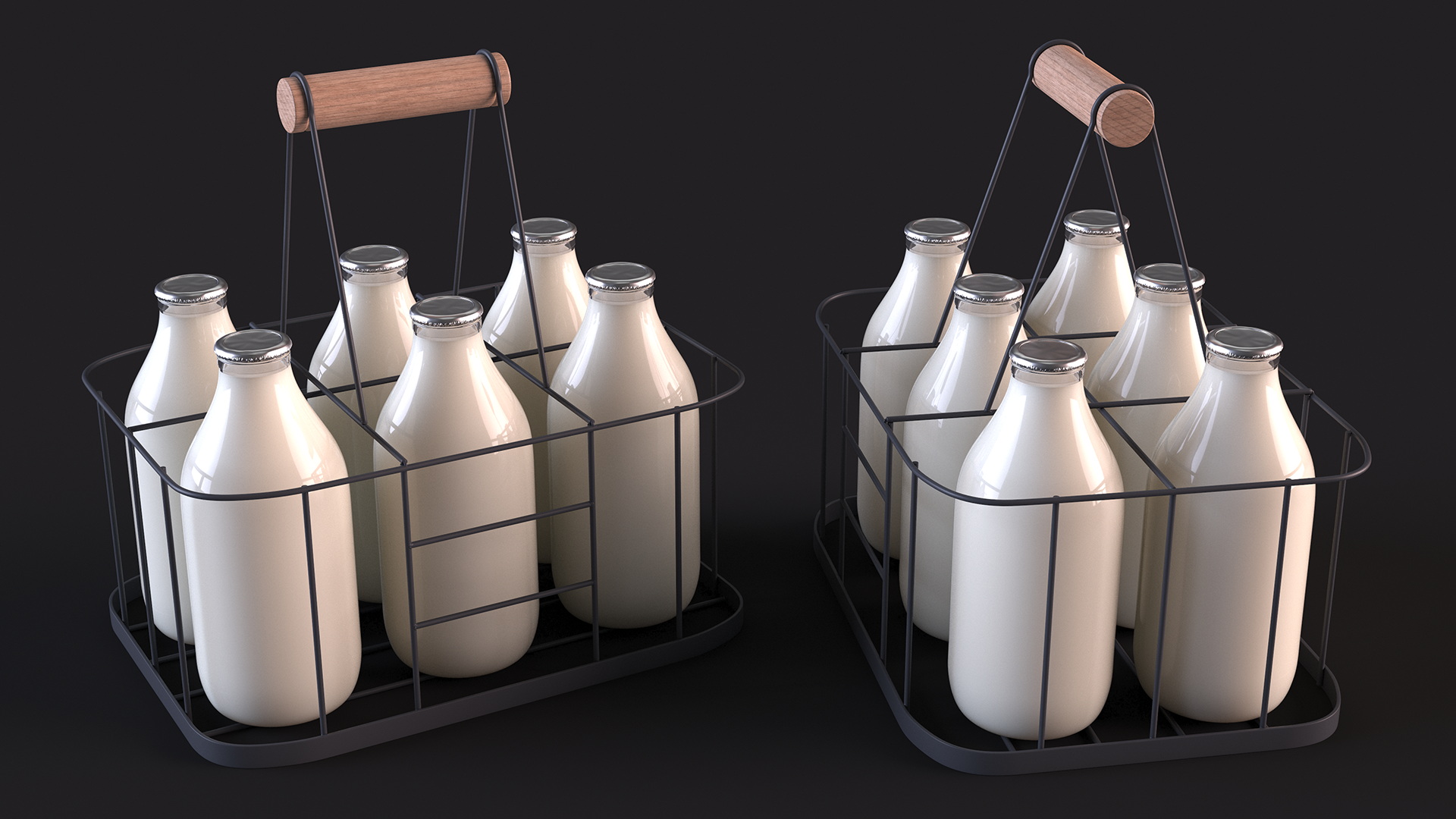 Whole Milk Bottles with Foil Top in Carrying Case 3D model