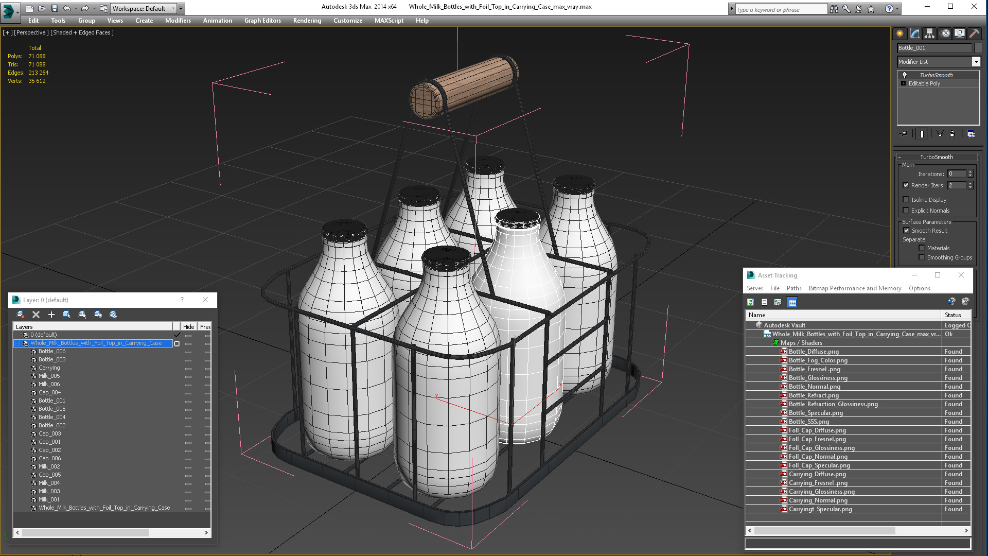 Whole Milk Bottles with Foil Top in Carrying Case 3D model