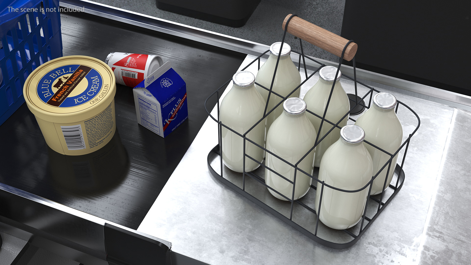Whole Milk Bottles with Foil Top in Carrying Case 3D model
