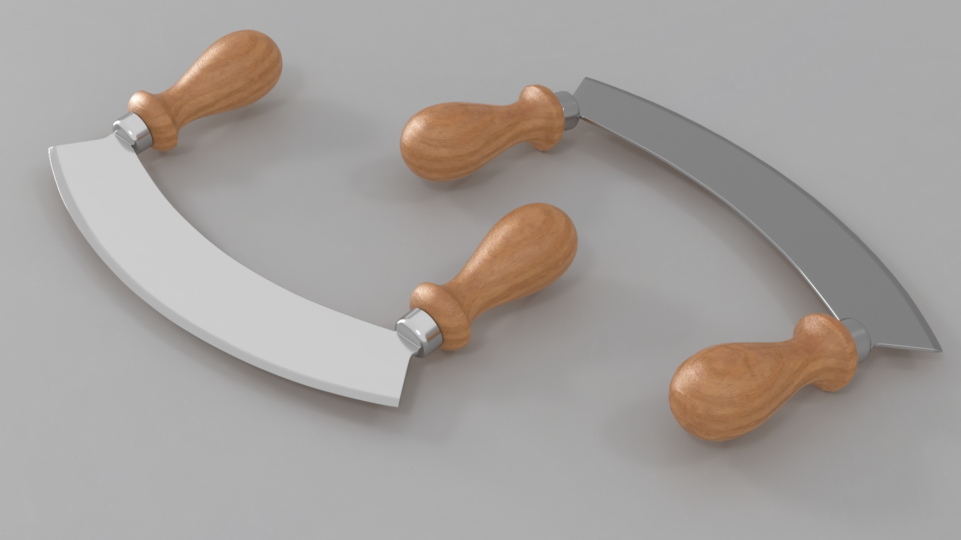 3D Mezzaluna with One Blade and Wooden Handles model
