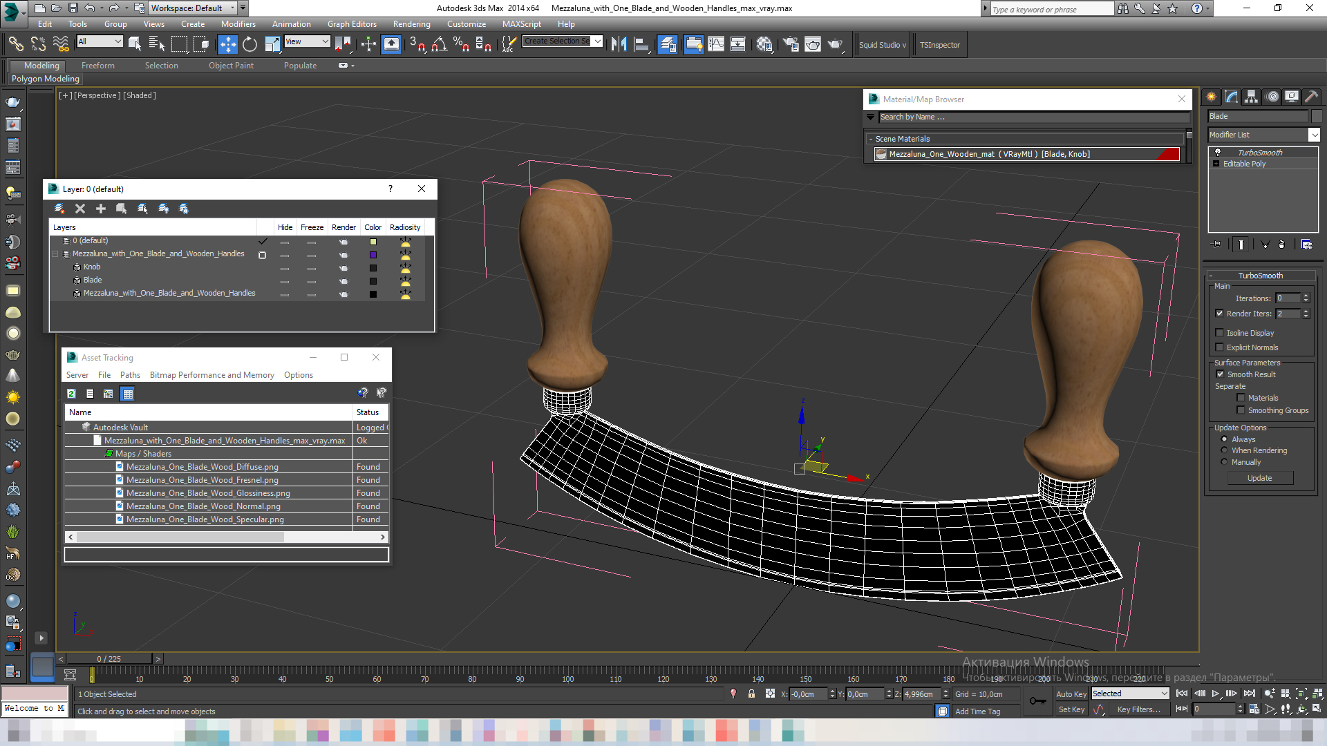 3D Mezzaluna with One Blade and Wooden Handles model