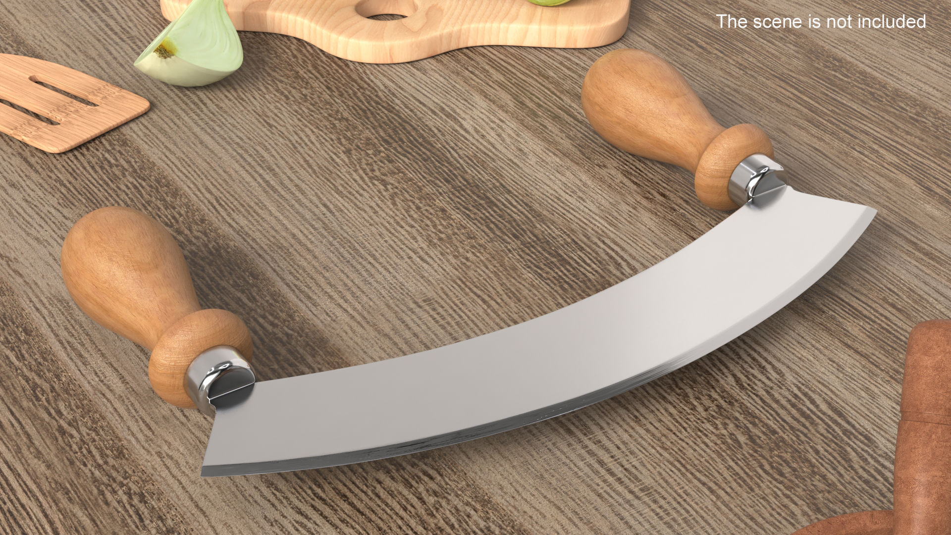 3D Mezzaluna with One Blade and Wooden Handles model