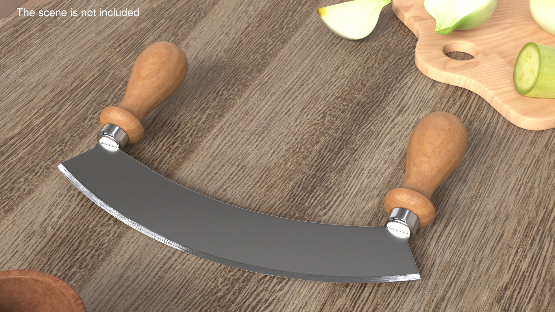 3D Mezzaluna with One Blade and Wooden Handles model
