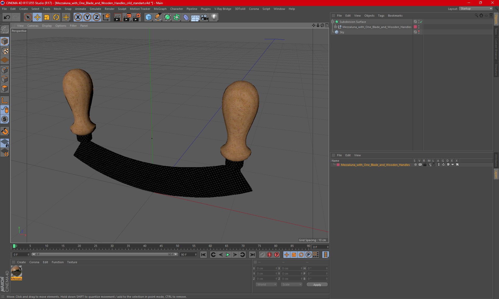 3D Mezzaluna with One Blade and Wooden Handles model