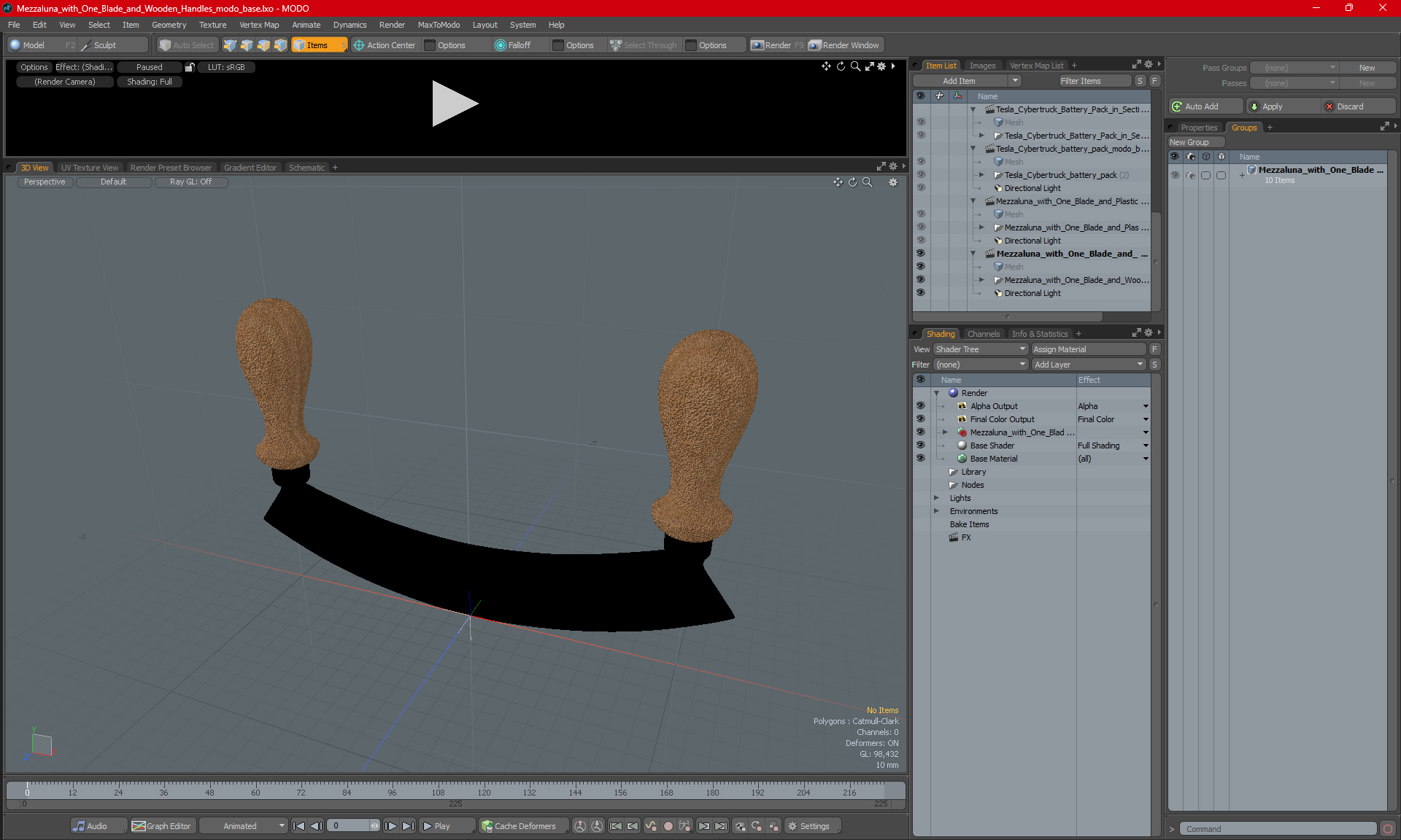 3D Mezzaluna with One Blade and Wooden Handles model