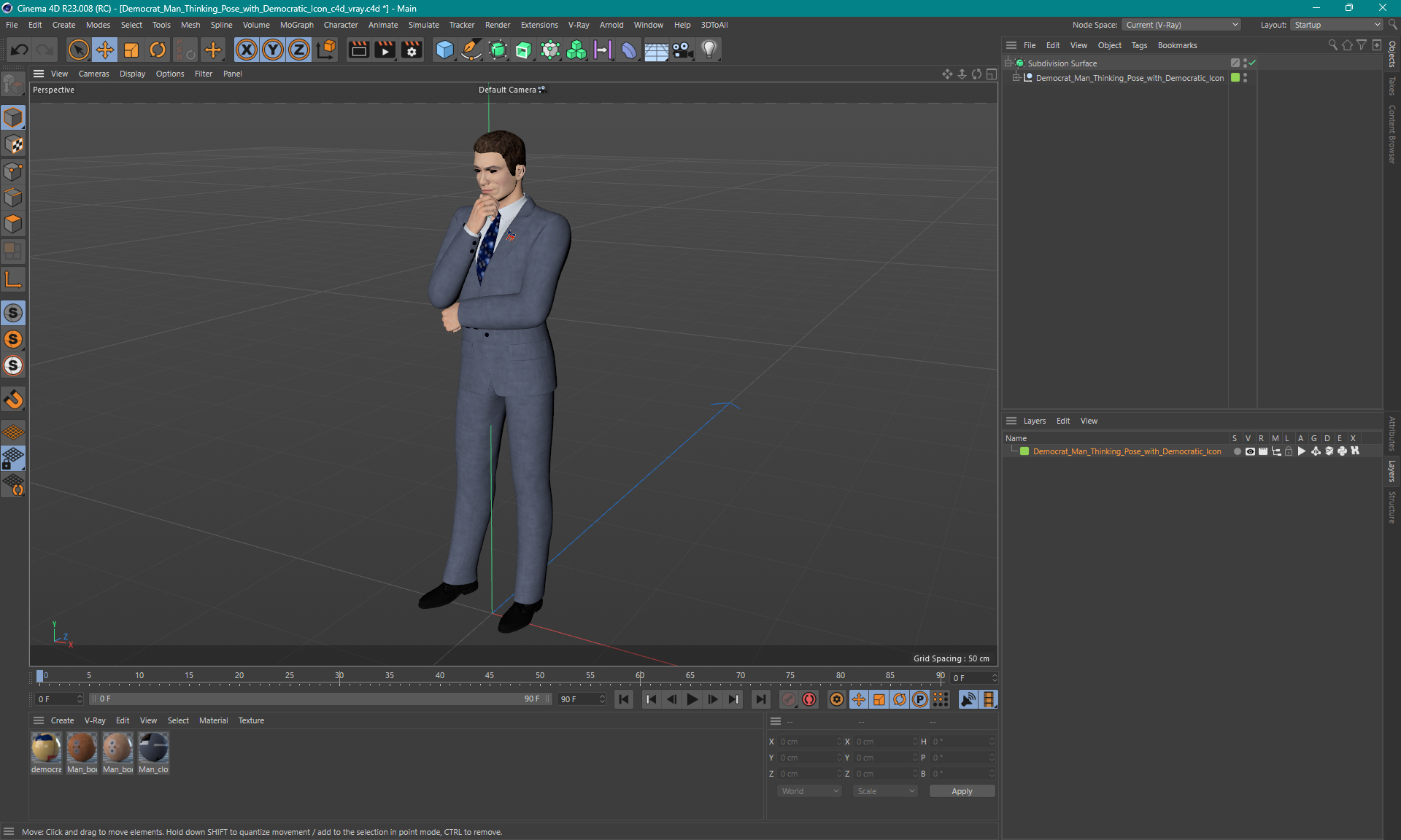 Democrat Man Thinking Pose with Democratic Icon 3D