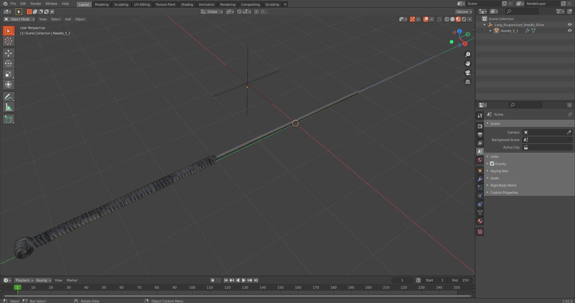 3D model Long Acupuncture Needle Silver