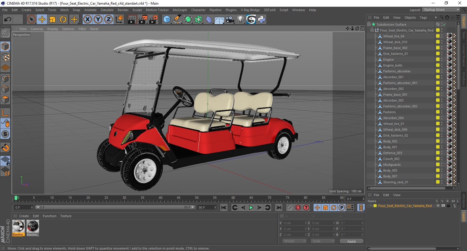 3D Four Seat Electric Car Yamaha Red model