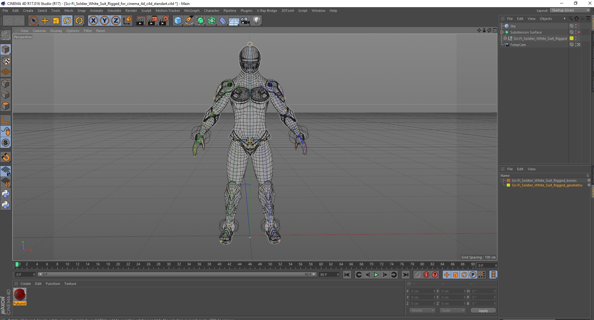 3D Sci-Fi Soldier White Suit Rigged for Cinema 4D