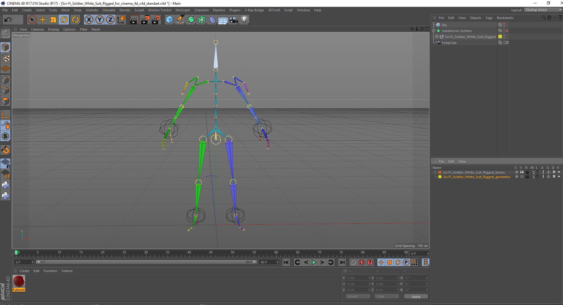 3D Sci-Fi Soldier White Suit Rigged for Cinema 4D