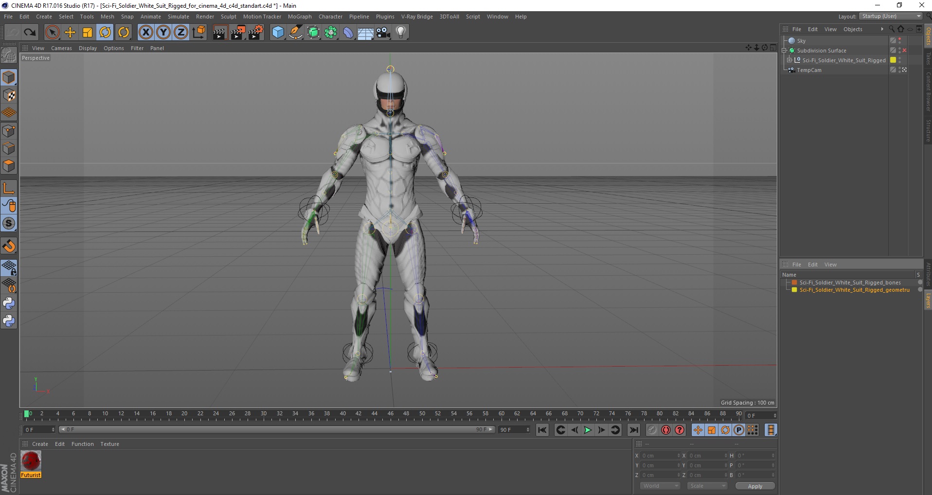 3D Sci-Fi Soldier White Suit Rigged for Cinema 4D