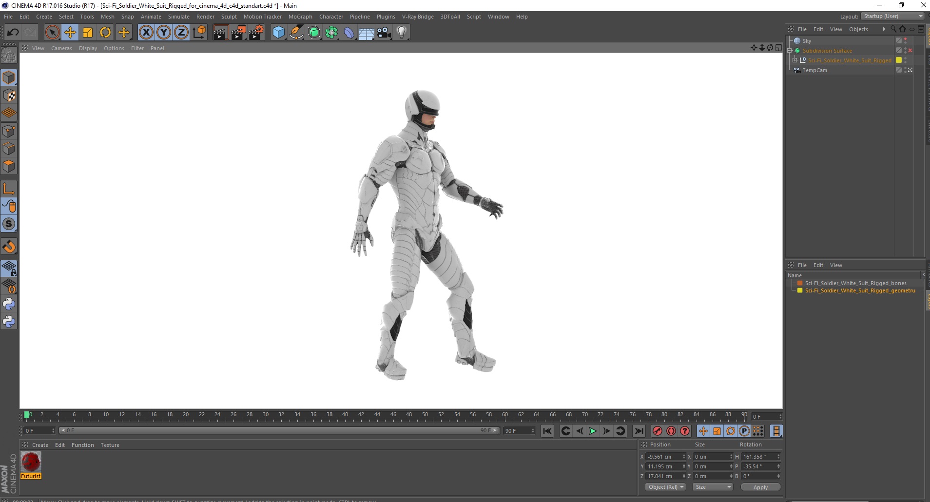 3D Sci-Fi Soldier White Suit Rigged for Cinema 4D