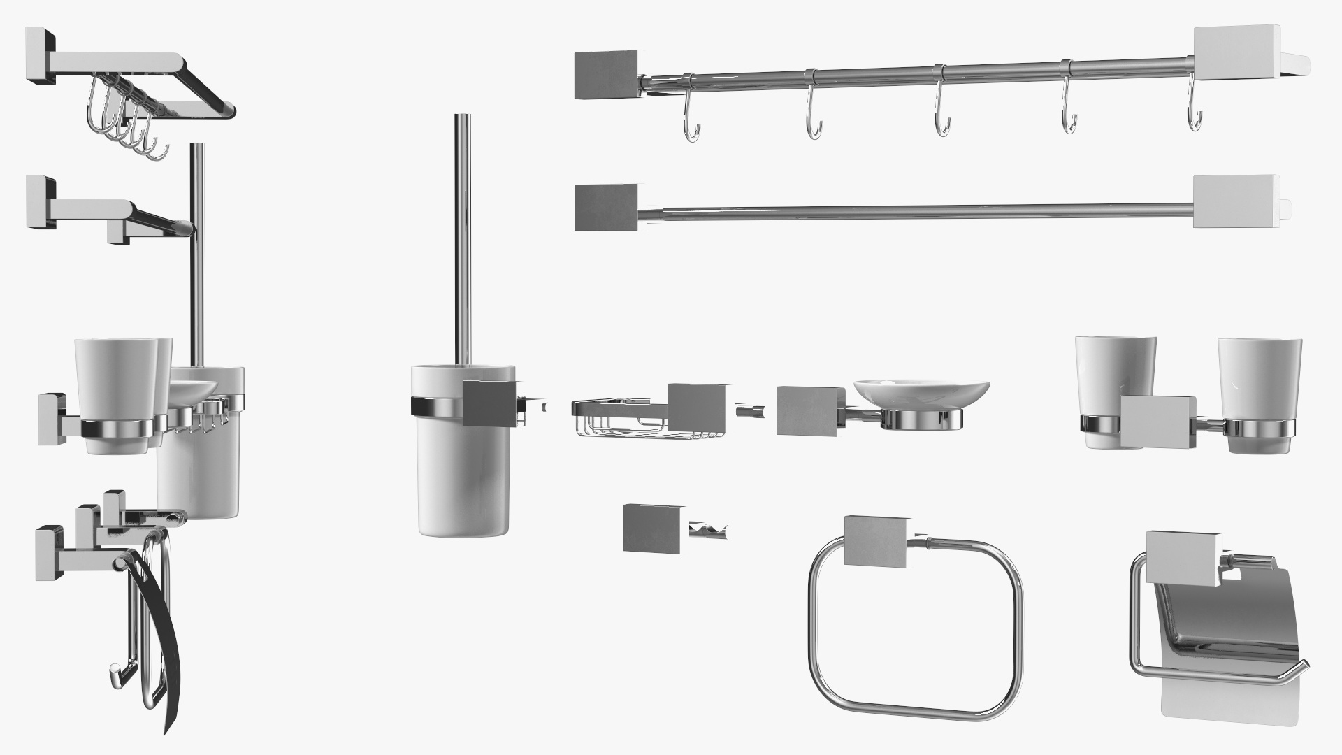 3D model Wall Accessories Set for Bathroom Chrome
