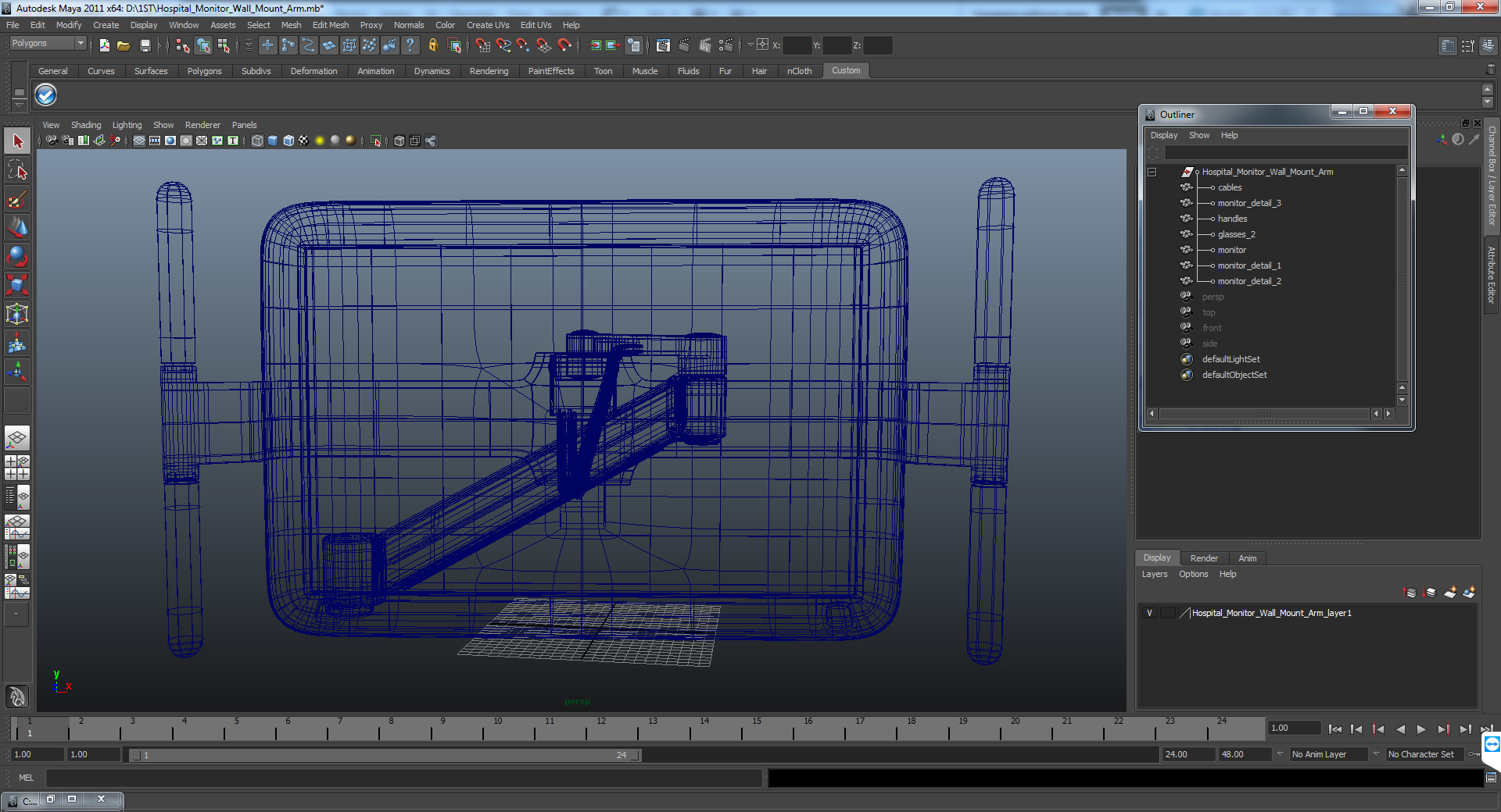 3D Hospital Monitor Wall Mount Arm