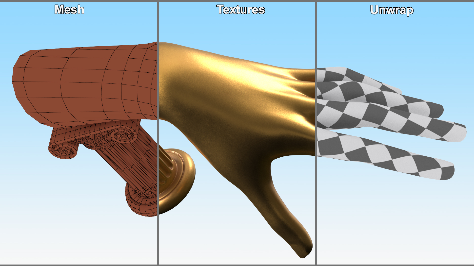 3D Ring Display Hand Shaped Golden