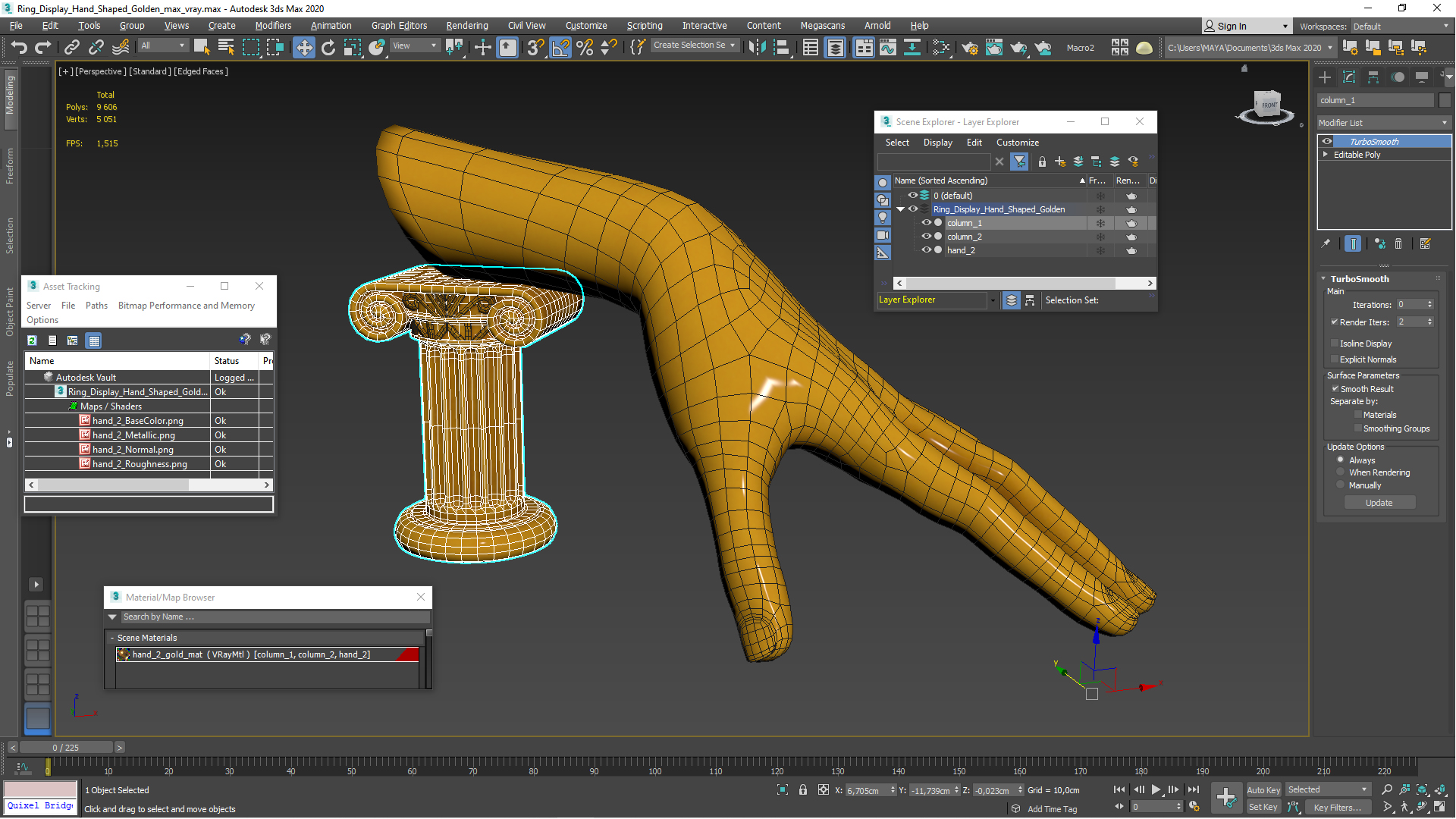 3D Ring Display Hand Shaped Golden