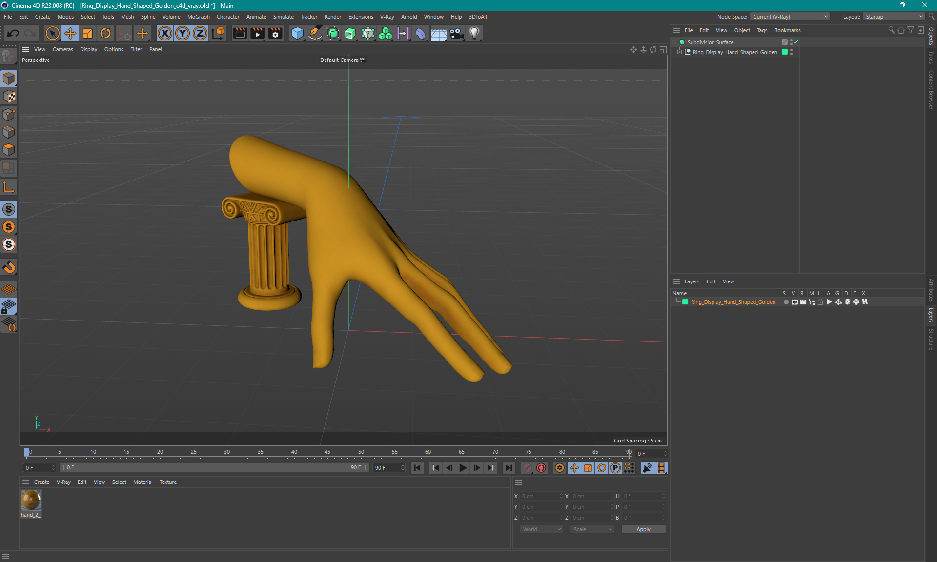 3D Ring Display Hand Shaped Golden