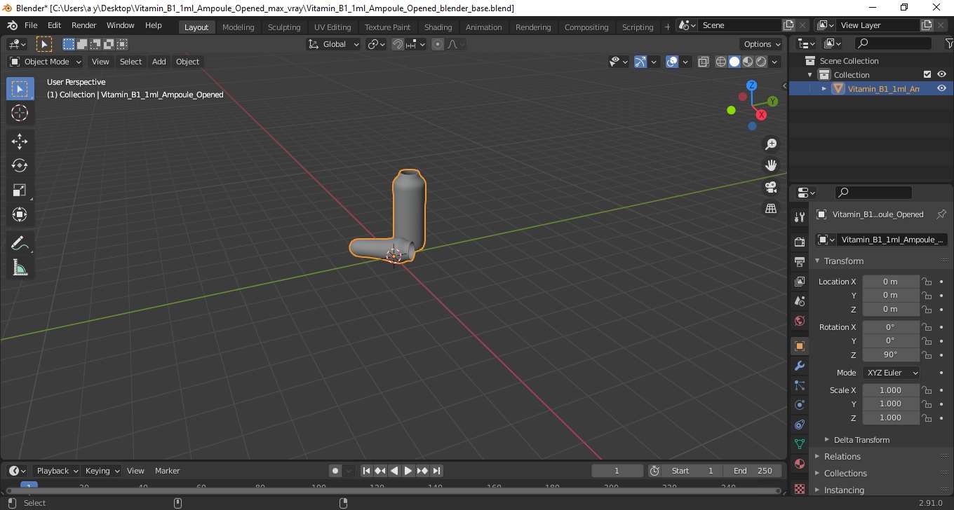 Vitamin B1 1ml Ampoule Opened 3D model