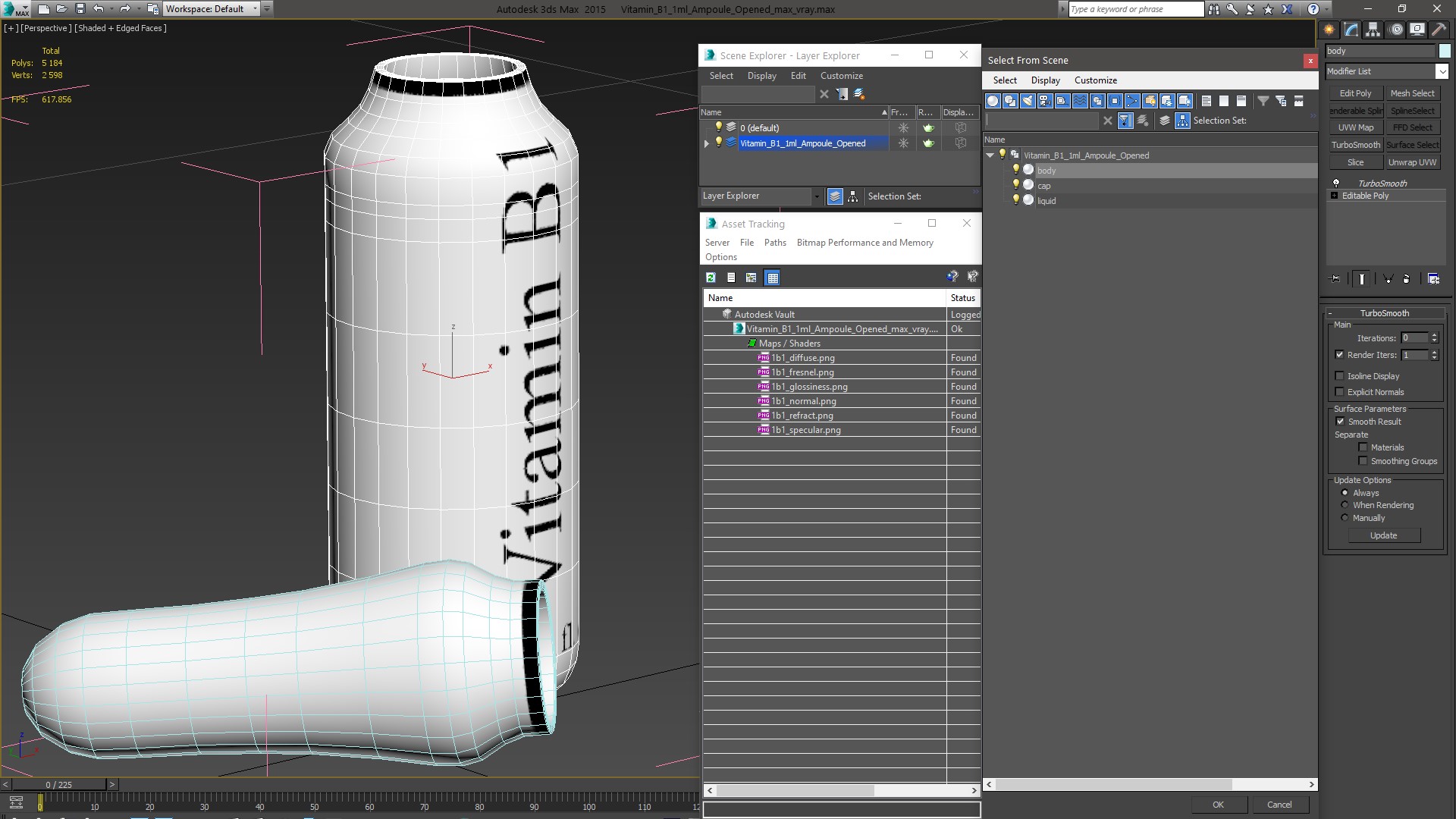 Vitamin B1 1ml Ampoule Opened 3D model