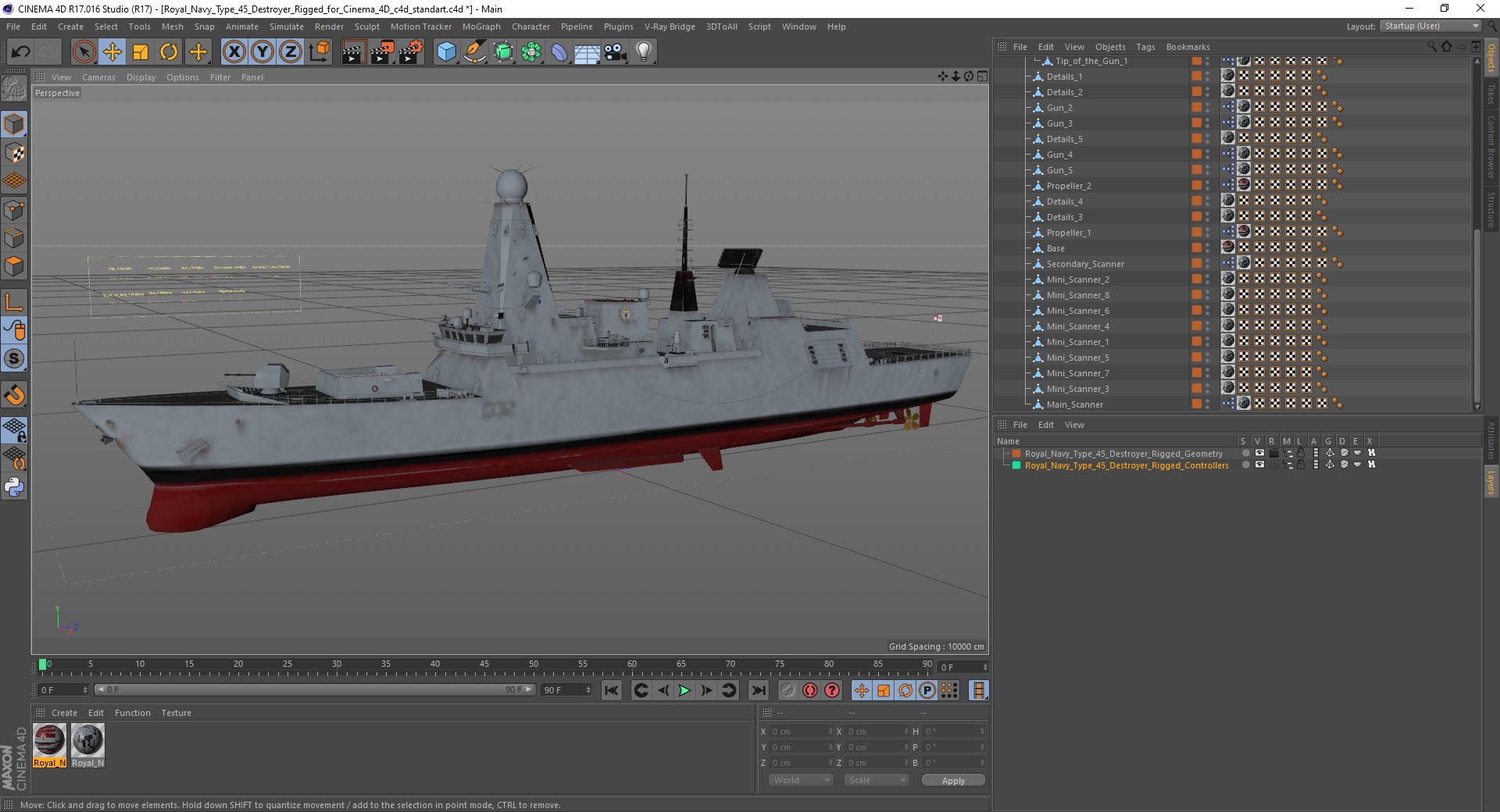 Royal Navy Type 45 Destroyer Rigged for Cinema 4D 3D model