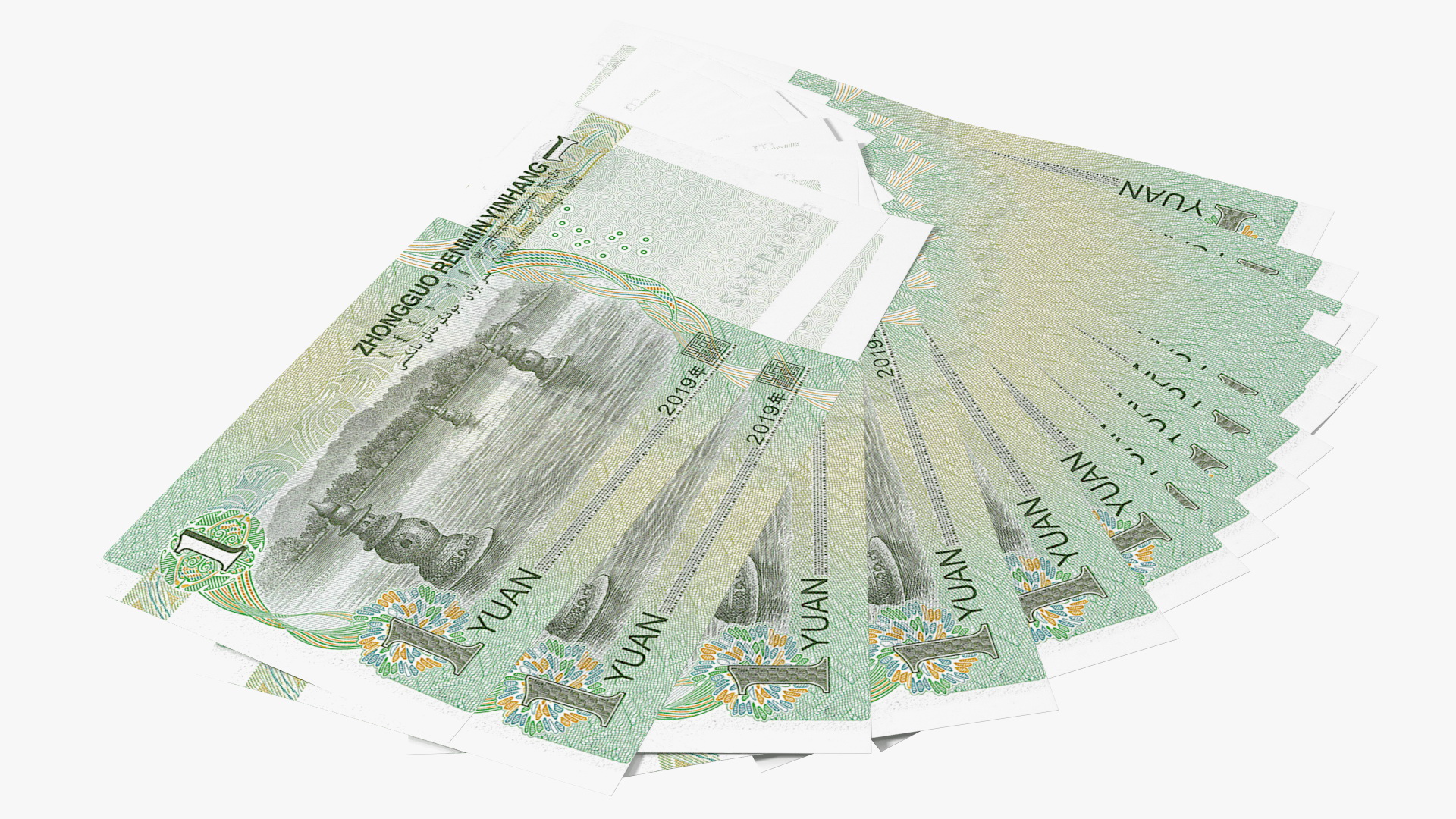 3D Fan of Chinese 1 Yuan 2019 Banknotes