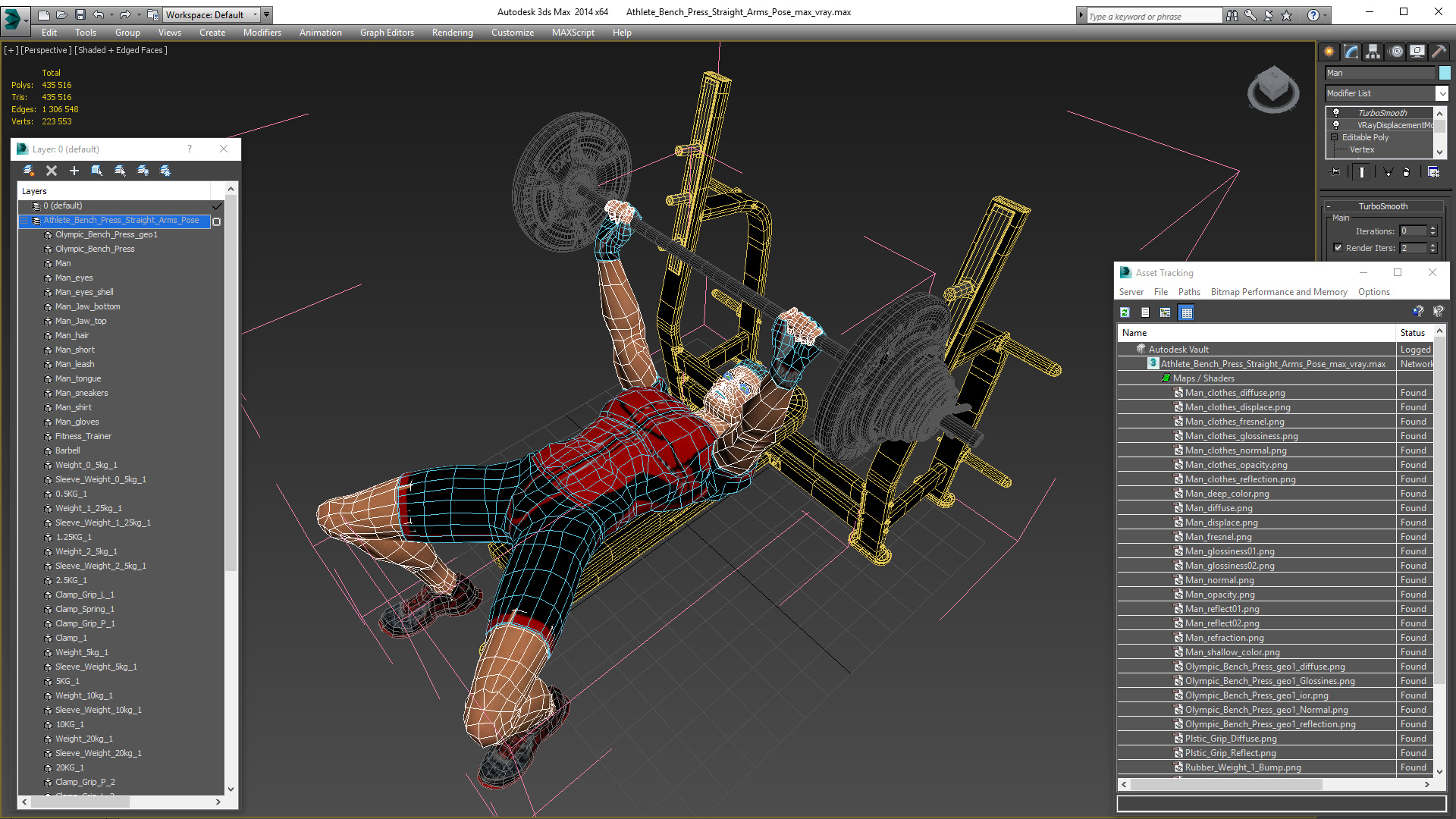 3D Athlete Bench Press Straight Arms Pose model