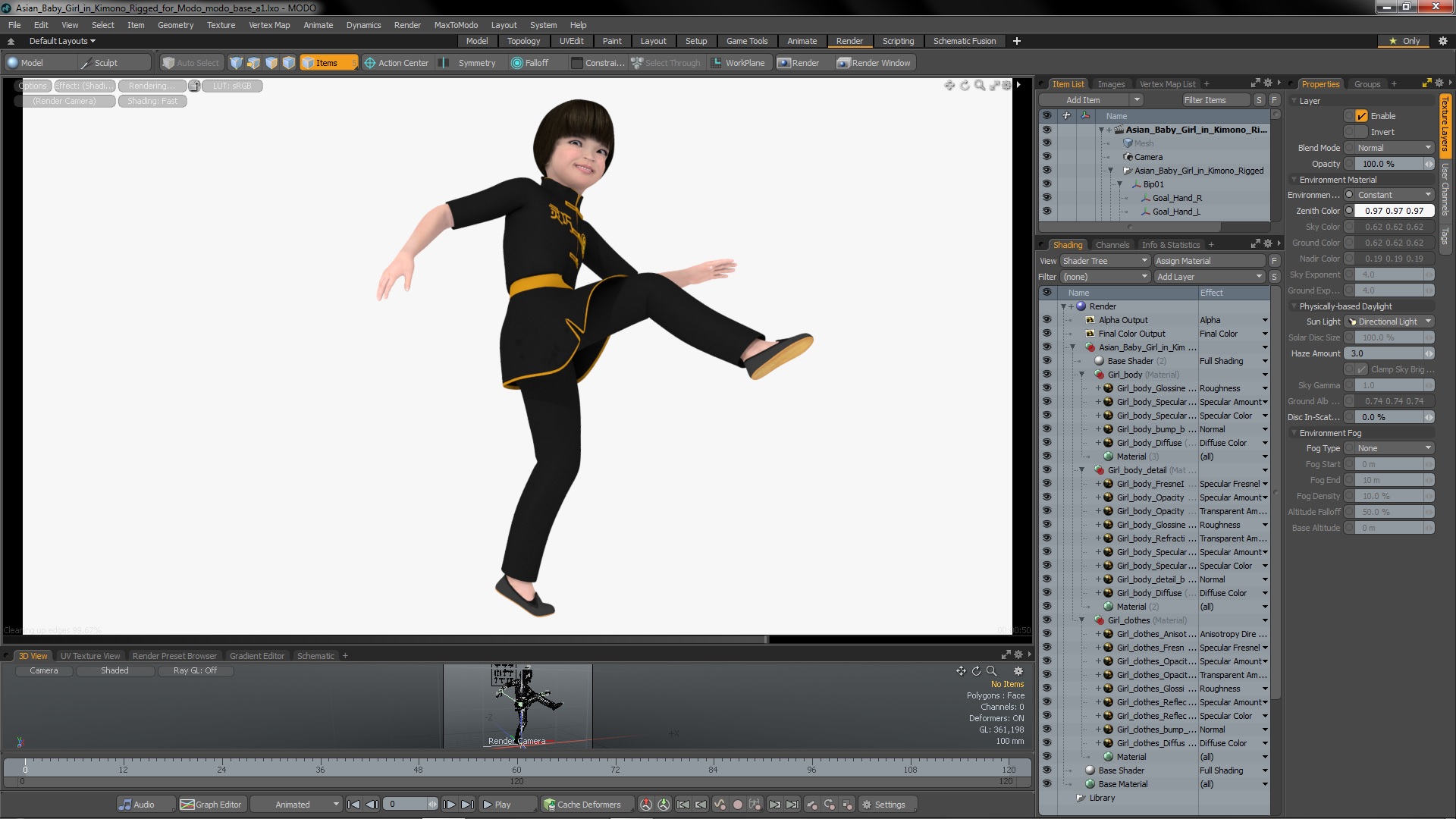 3D Asian Baby Girl in Kimono Rigged for Modo