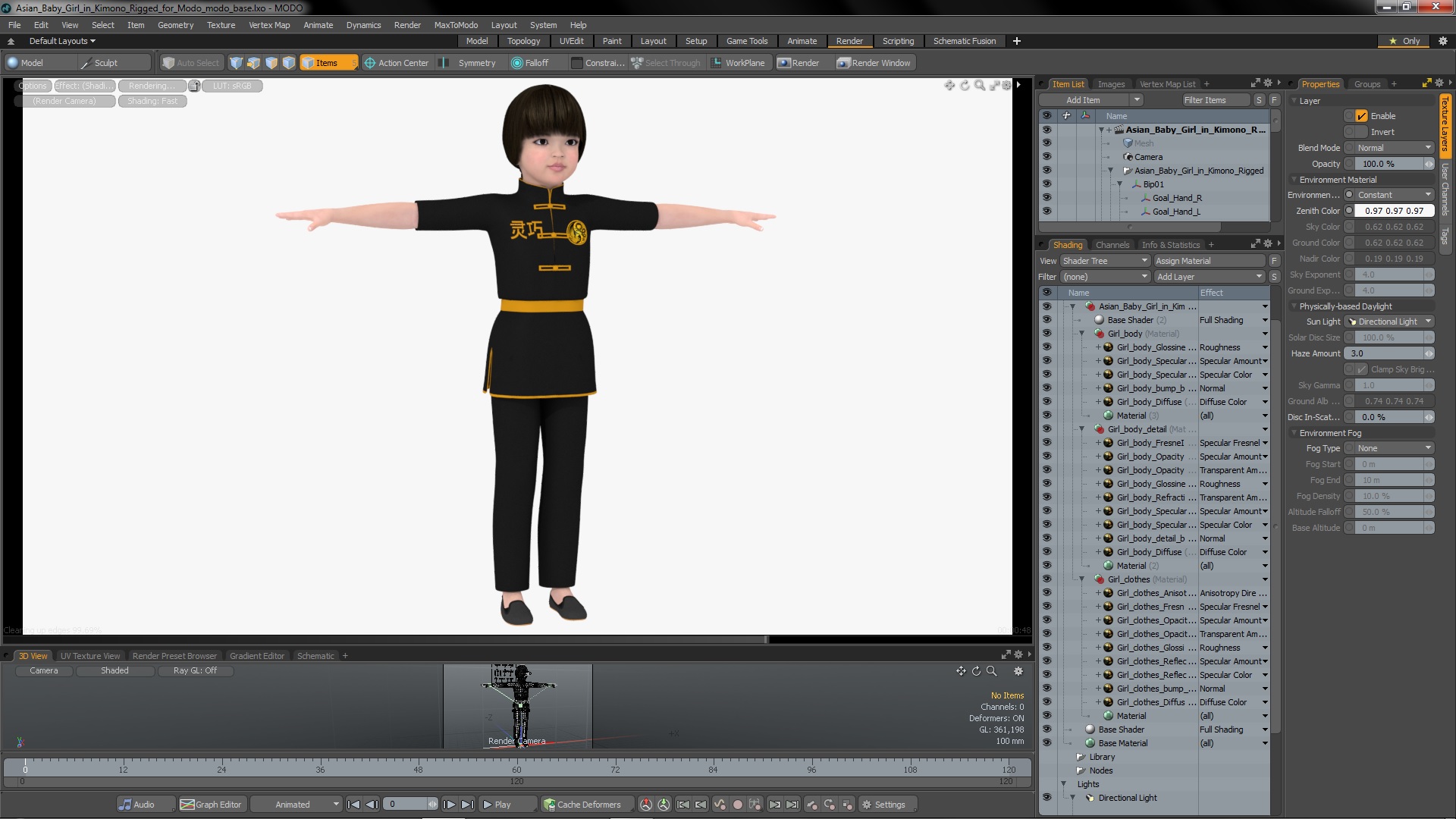3D Asian Baby Girl in Kimono Rigged for Modo
