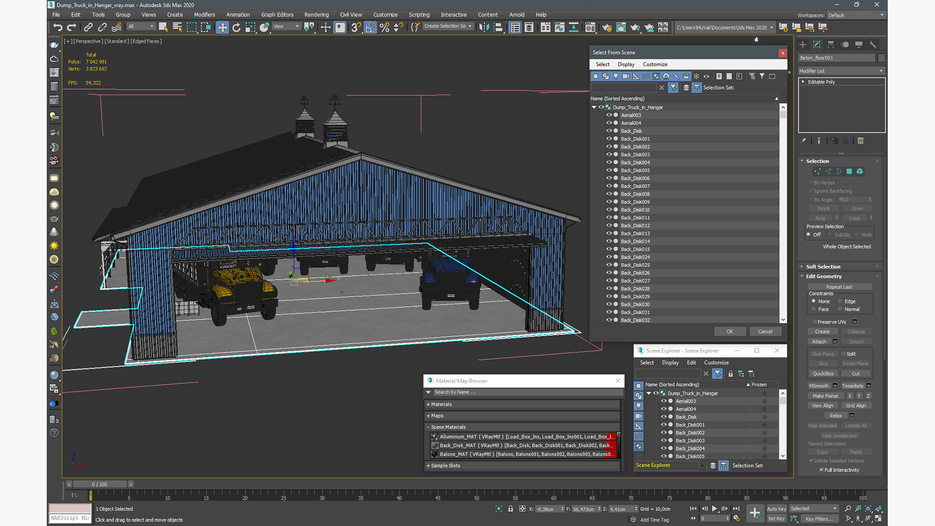 3D model Dump Truck in Hangar
