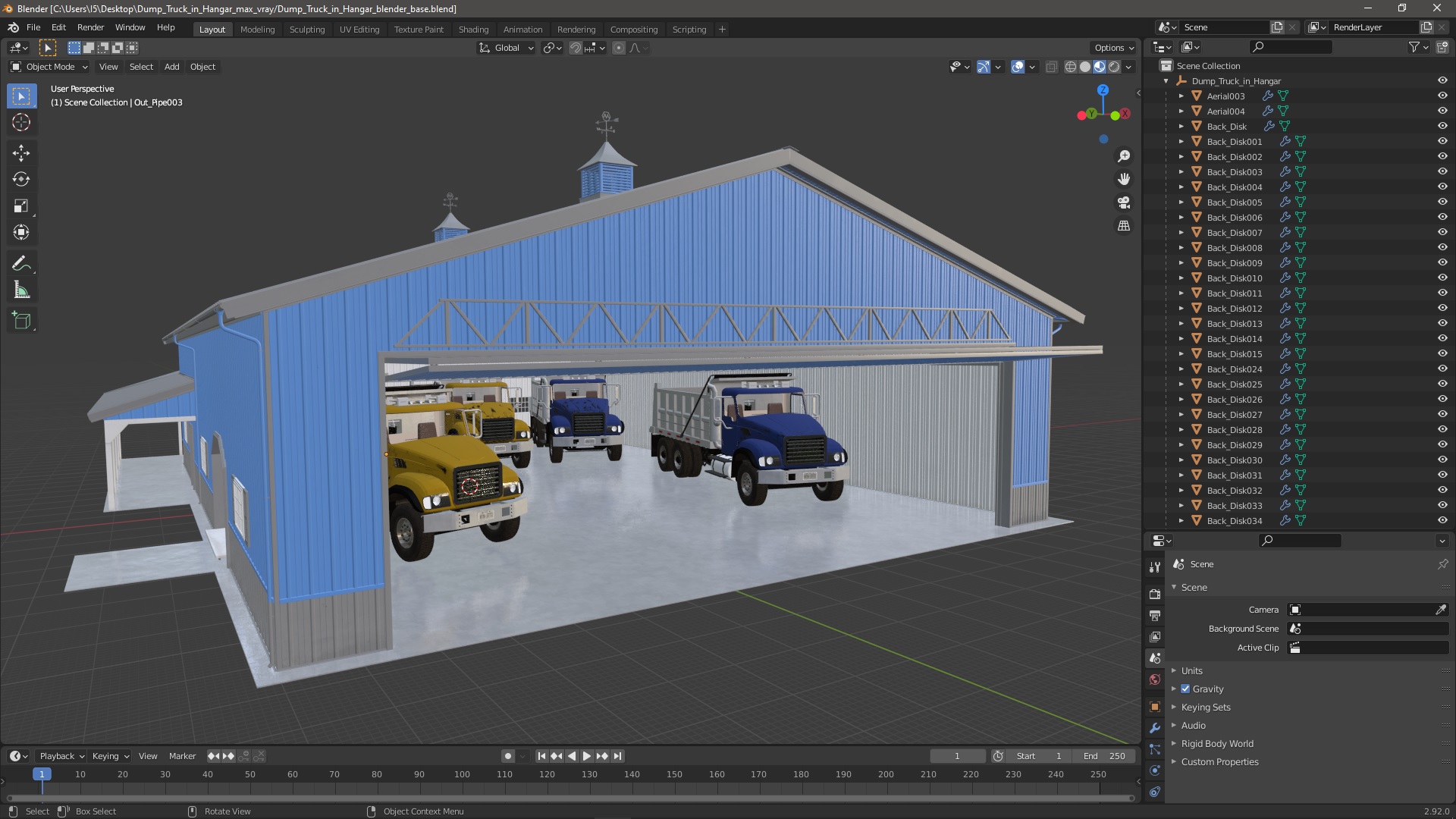 3D model Dump Truck in Hangar