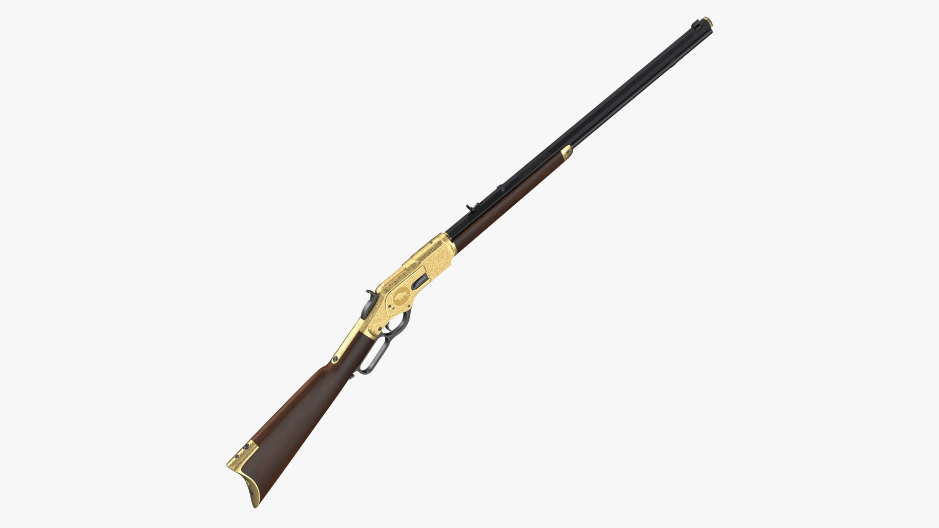 Engraved Winchester Model 1873 Golden Case Rigged 3D model