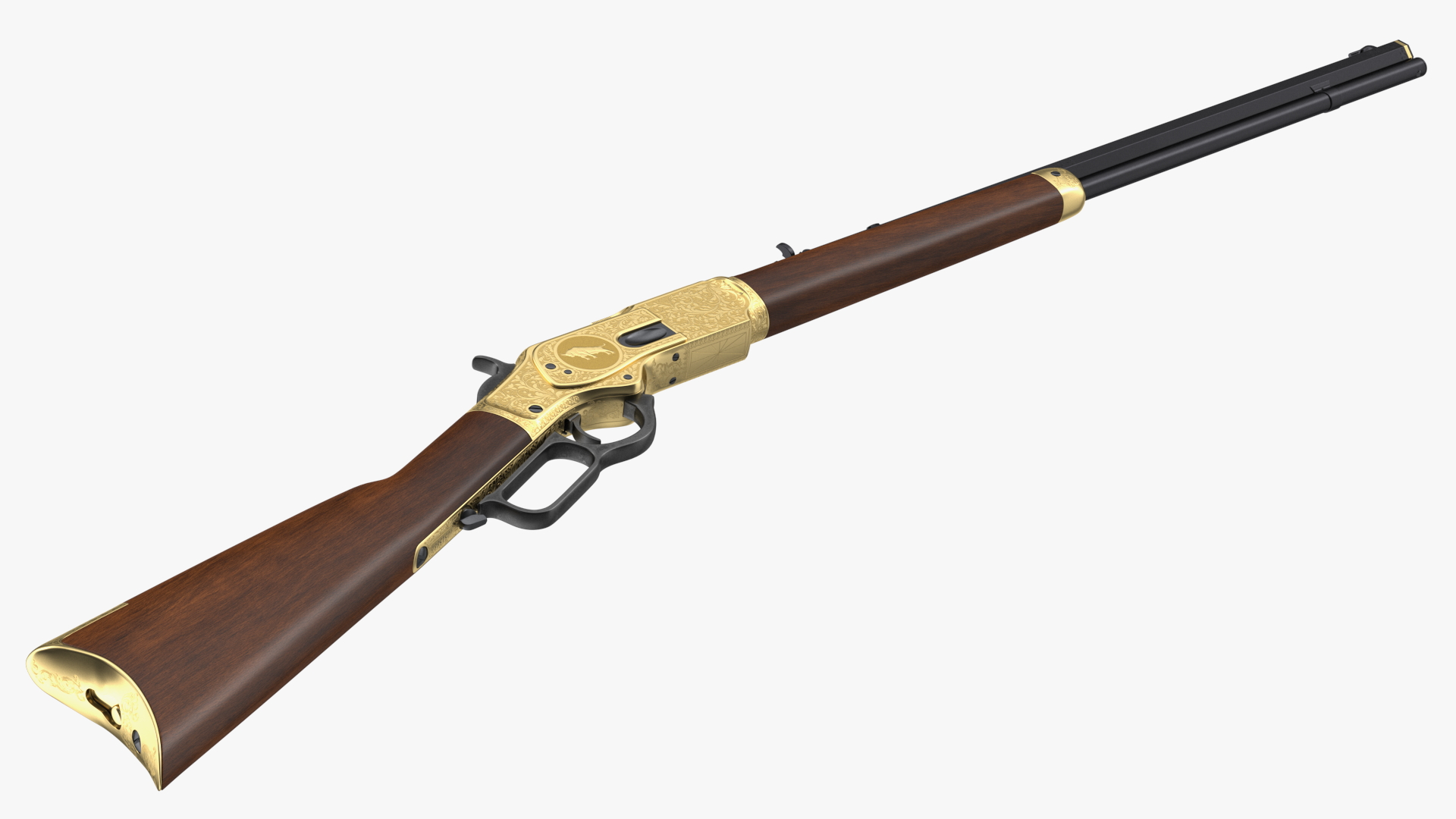 Engraved Winchester Model 1873 Golden Case Rigged 3D model