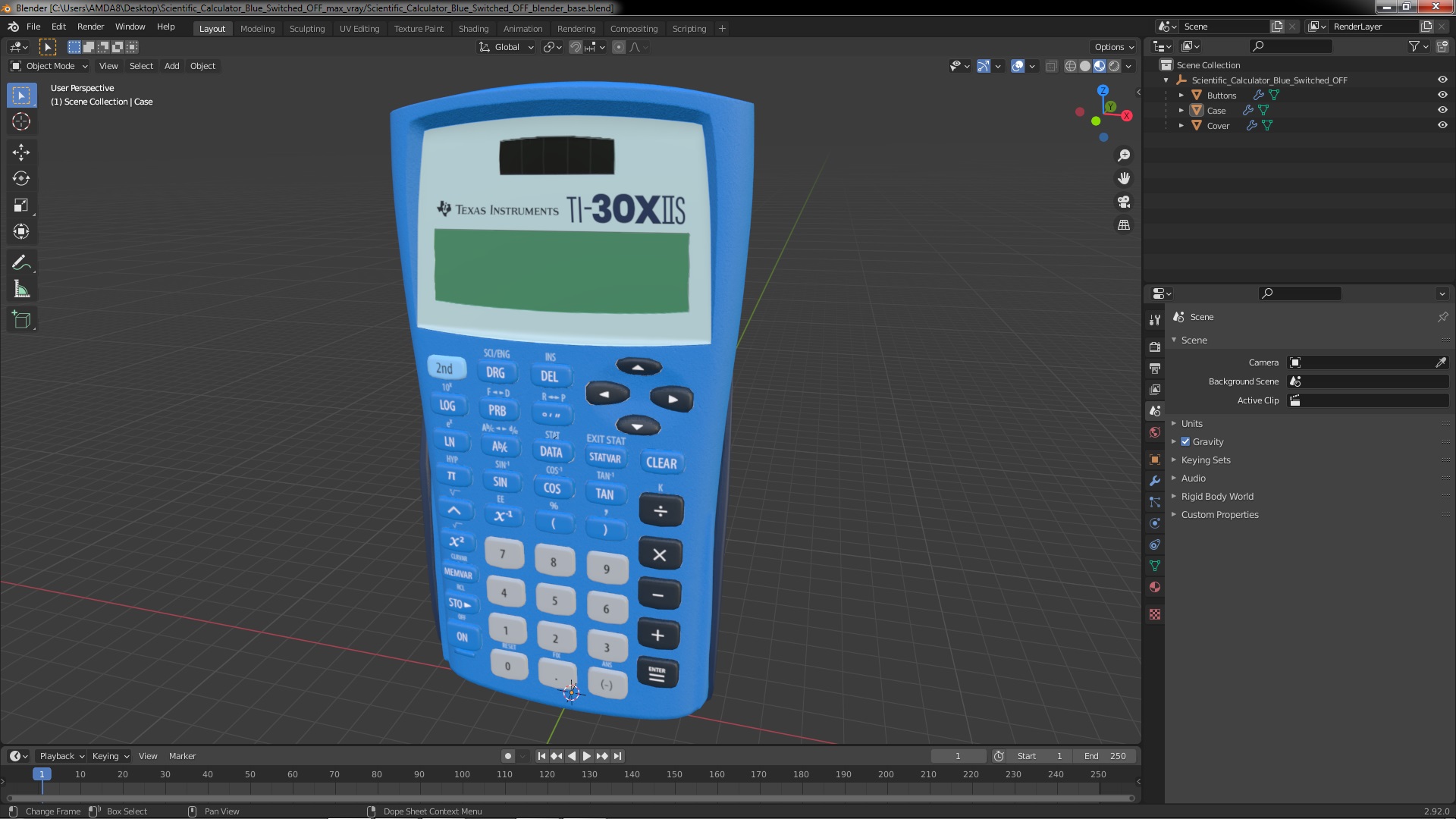 Scientific Calculator Blue Switched OFF 3D model