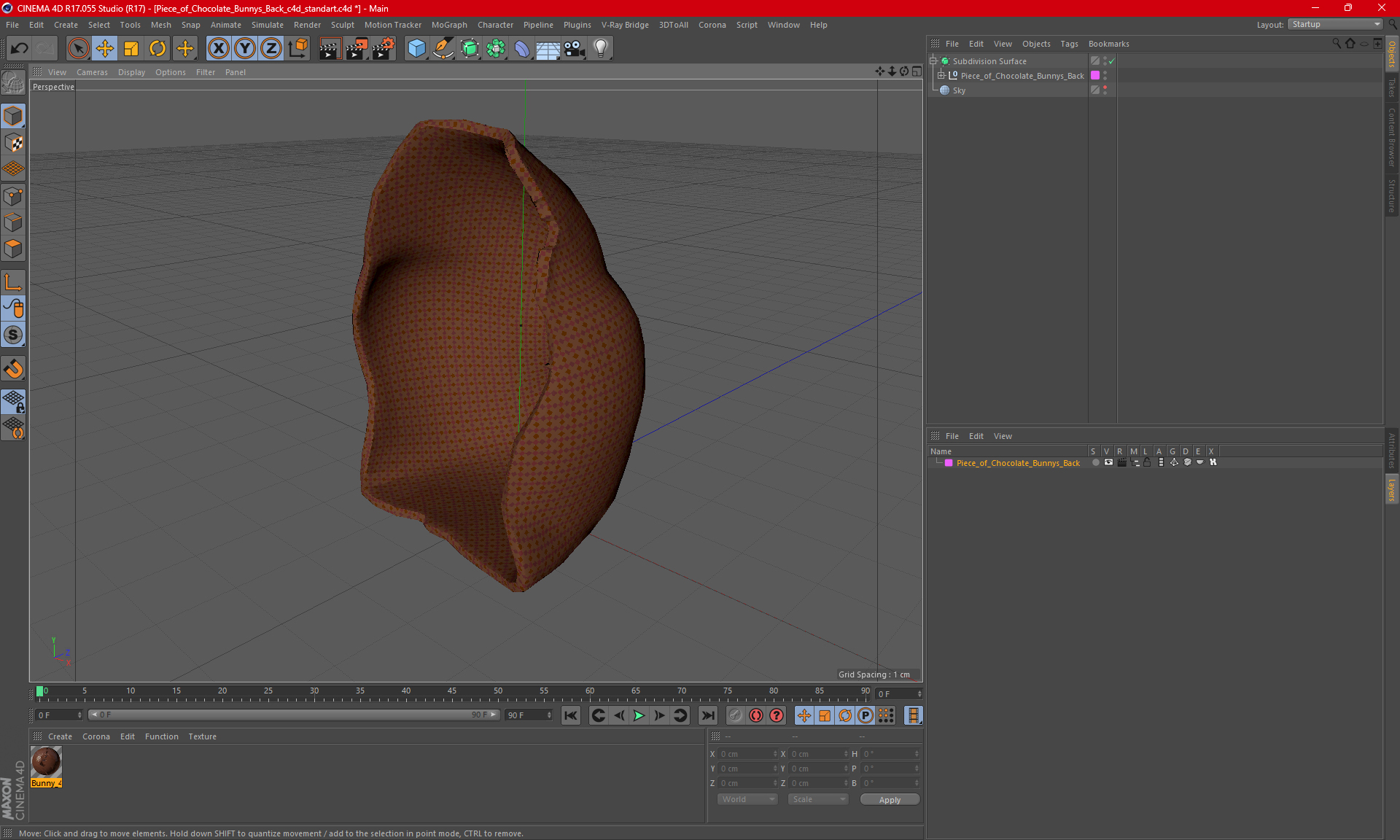 3D model Piece of Chocolate Bunnys Back