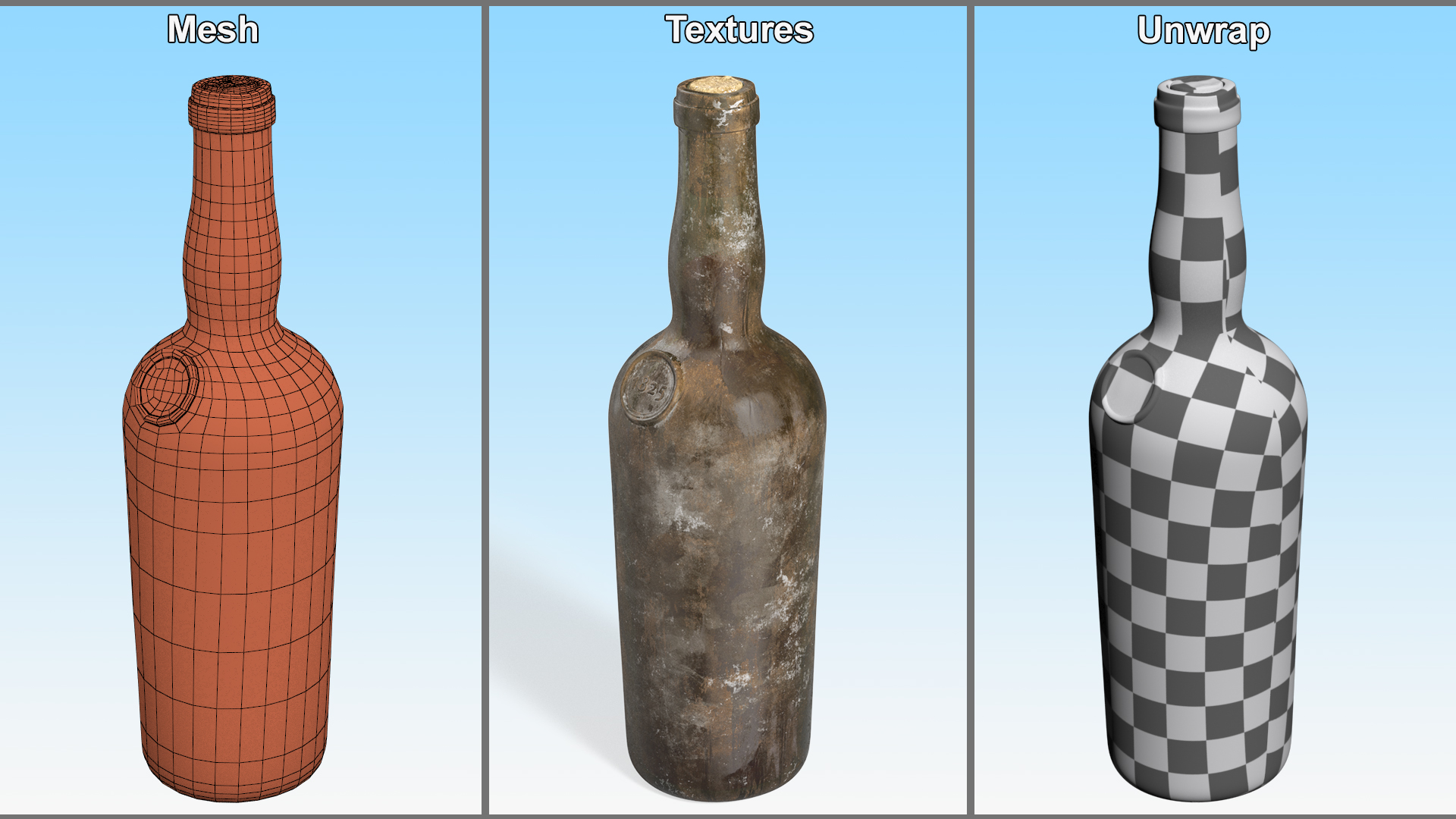 3D Antique Wine Bottle Old model