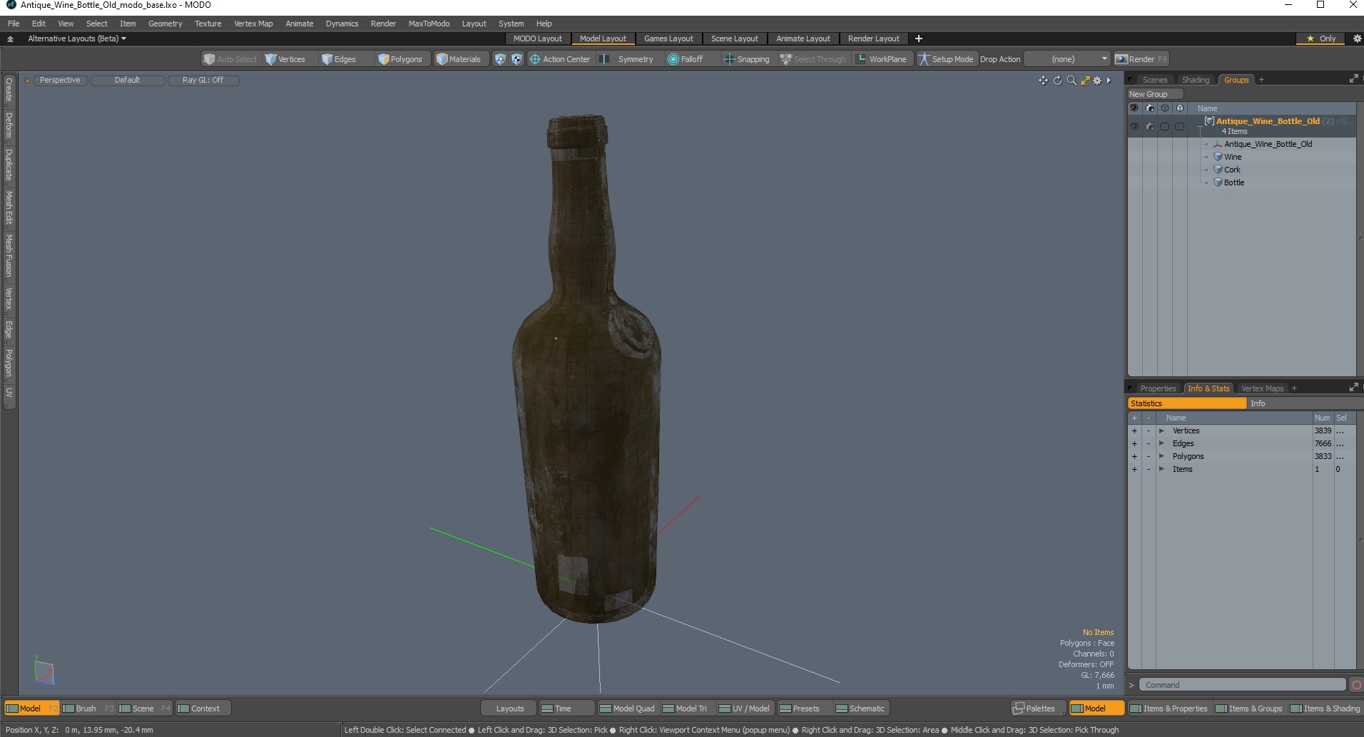 3D Antique Wine Bottle Old model