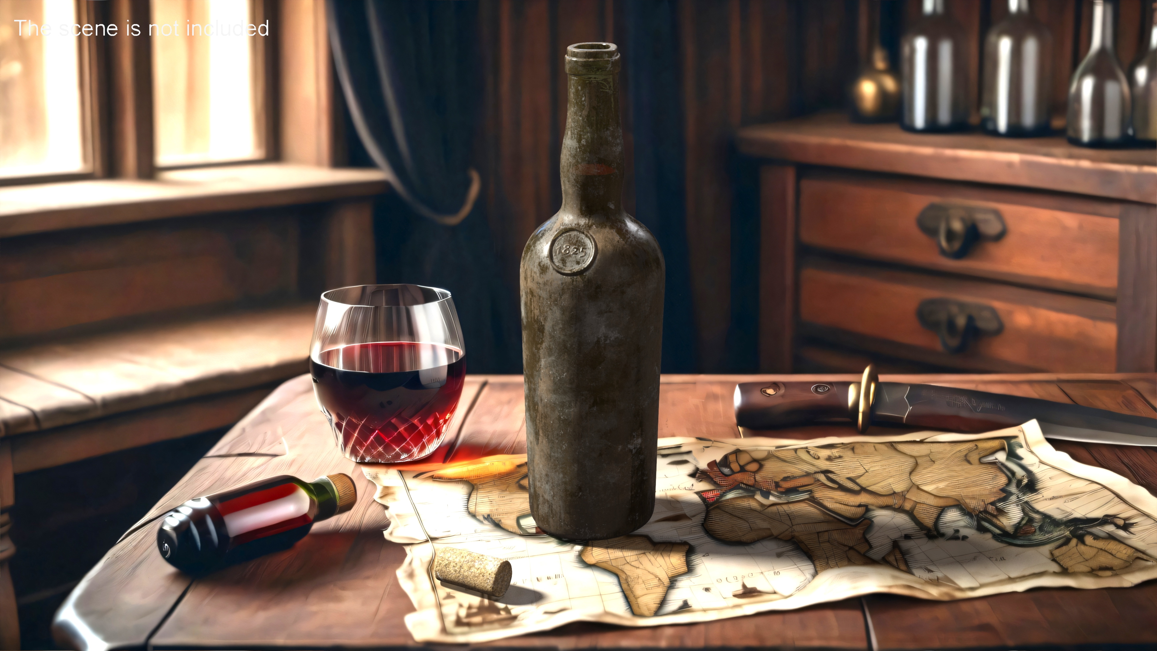 3D Antique Wine Bottle Old model