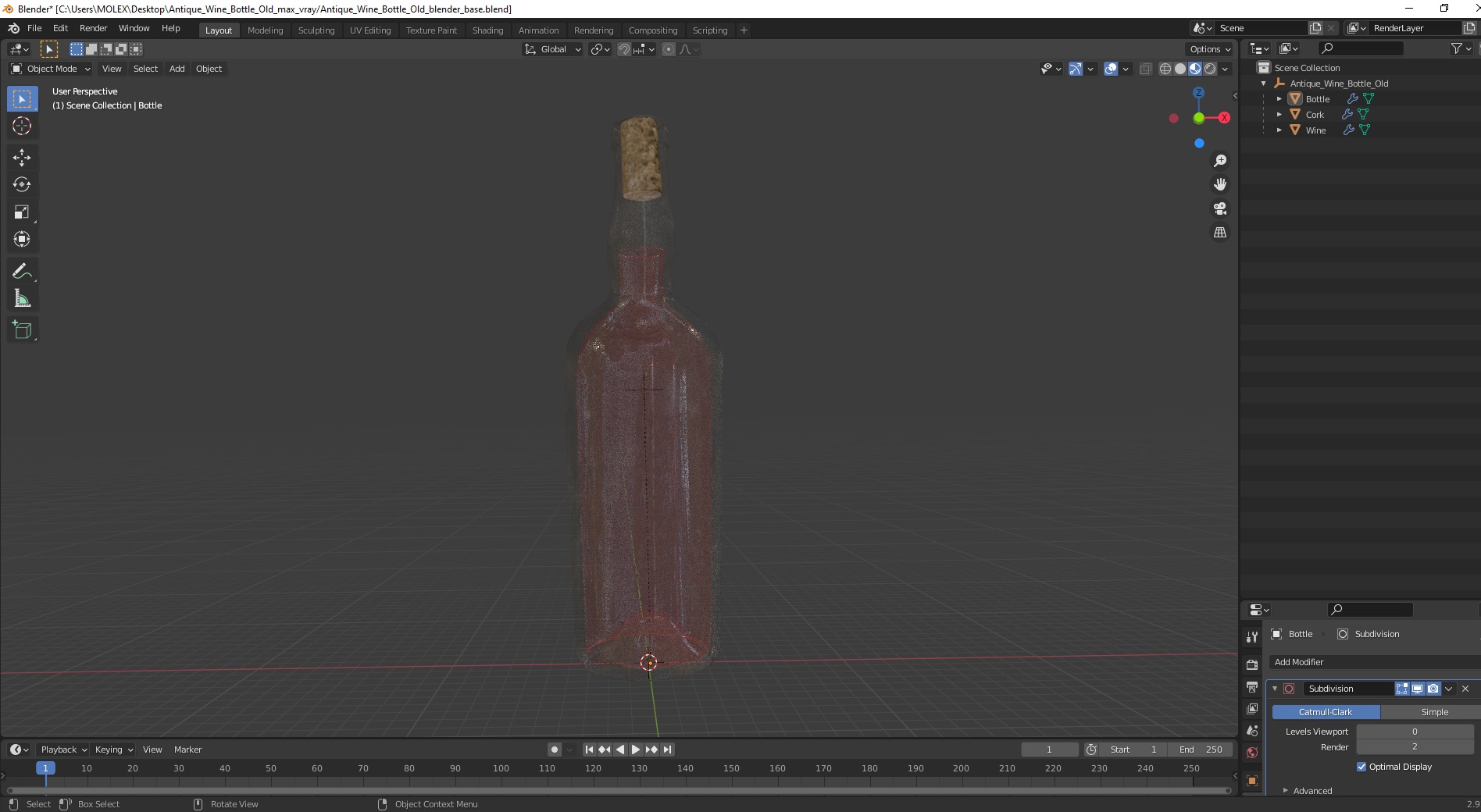 3D Antique Wine Bottle Old model