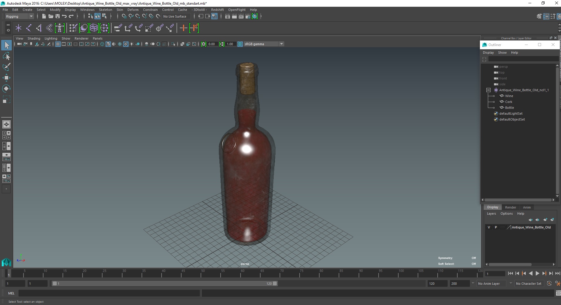3D Antique Wine Bottle Old model